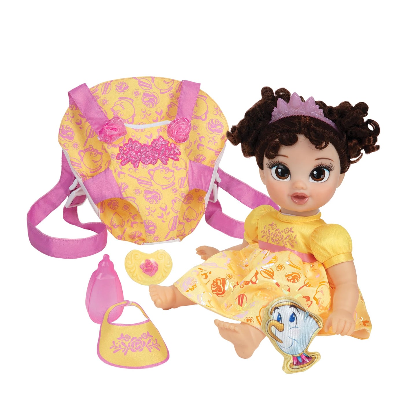 Disney Princess Belle Baby Doll Deluxe with Tiara, Carrier, Plush Friend, Pacifier, Bib & Baby Bottle [Amazon Exclusive]