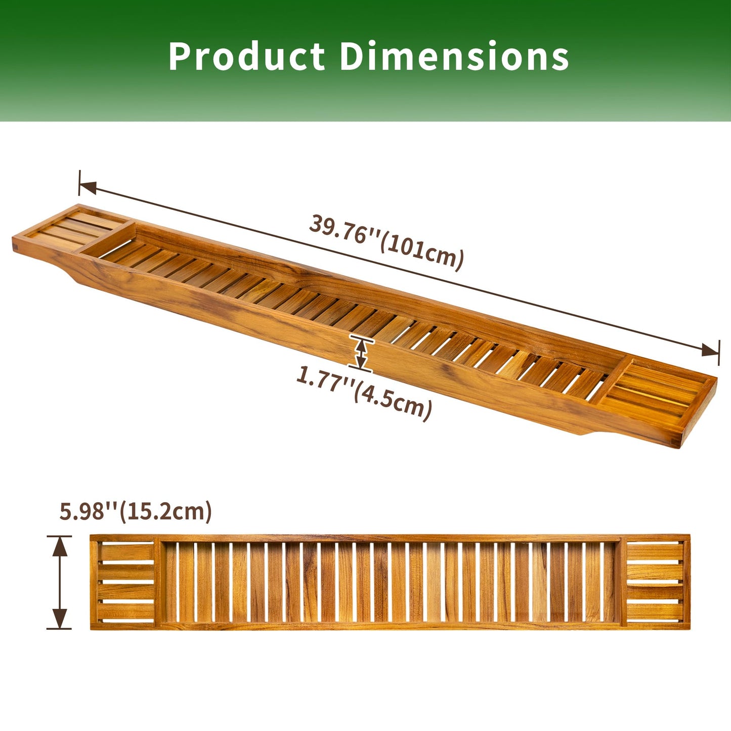 VaeFae Teak Bathtub Tray, Wooden Bath Caddy for Bathtub, Bath Tub Wood Table for Tub, 39.8" x 6" x 1.8"