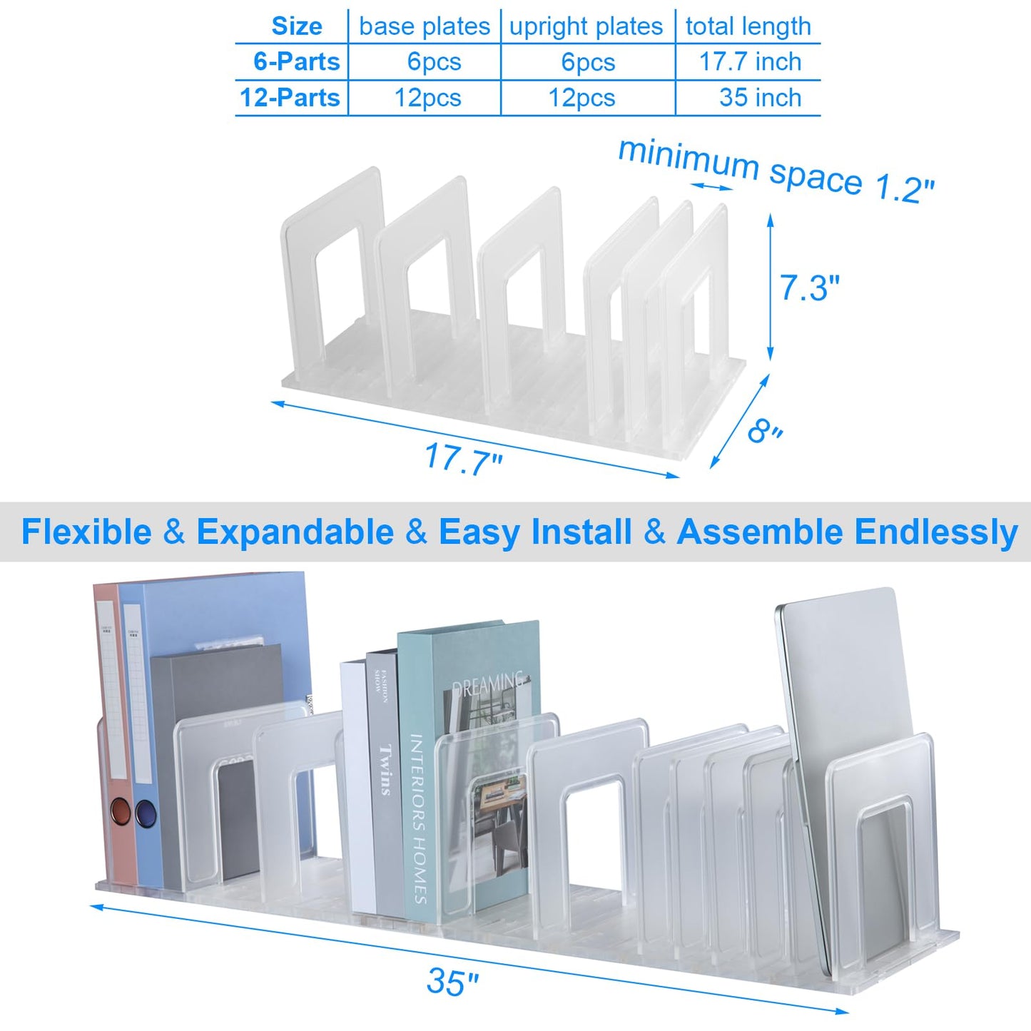 LuluEasy Translucent Frosted Adjustable Vertical File Sorter Sturdy Plastic Expandable Upright File Holder, Desktop Binder Organizer, School Office Book File Organizer, Assemble Easily Endlessly