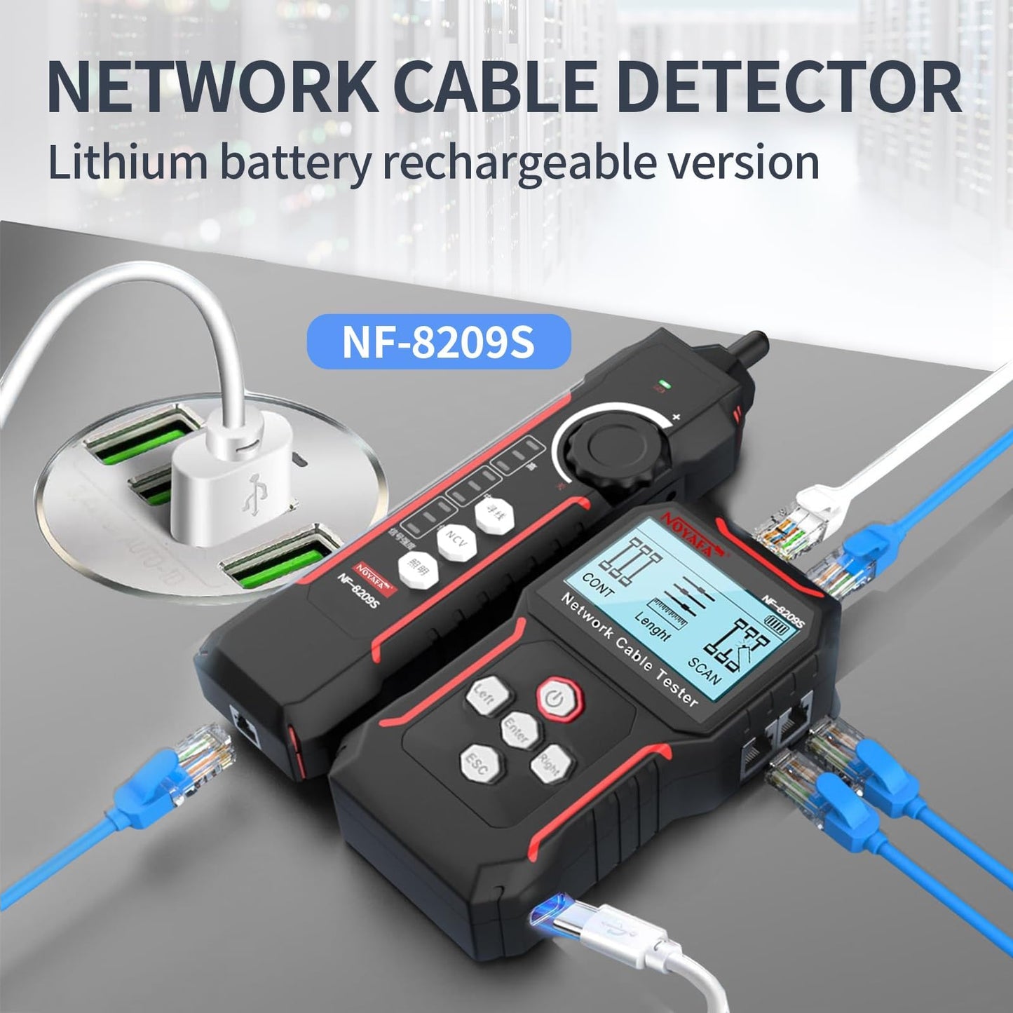 NOYAFA NF-8209S Network Cable Tester, Ethernet Cable Tester with PoE,NCV,Cable Length Test,Port Flashing,Multi-Function Trouble-Free Line Scan Mode,CAT5,CAT6 Line Tracer,LAN Network Cable Tracer Kits