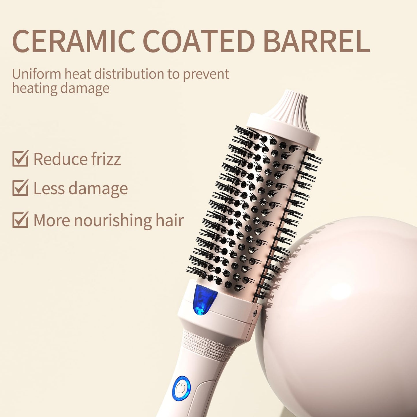 K&K 1.5 inch Volumizing Brush Heated Curling Ceramic Tourmaline Ionic Curling Iron Quick Heating Makes Hair Silky Smooth Dual Voltage Travel-Friendly Straightening Round Design (Pale Pink, 1.5 Inch)
