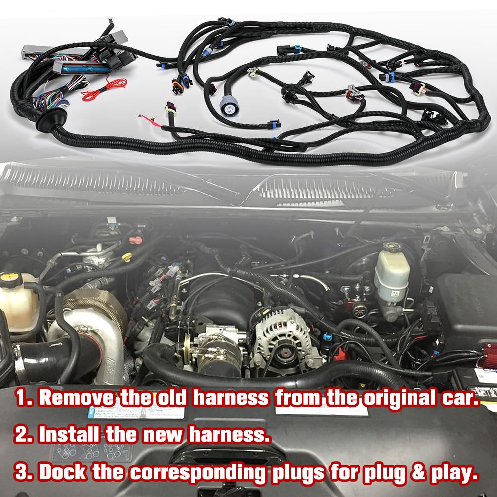 4L60E DBC LS Standalone Wiring Harness Compatible with GM LS1 1999-2006 Vortec Engines 4.8L 5.3L 6.0L Drive by Cable, with 8 Pack Fuel Injector Connector Adapter EV1 Transfer to EV6