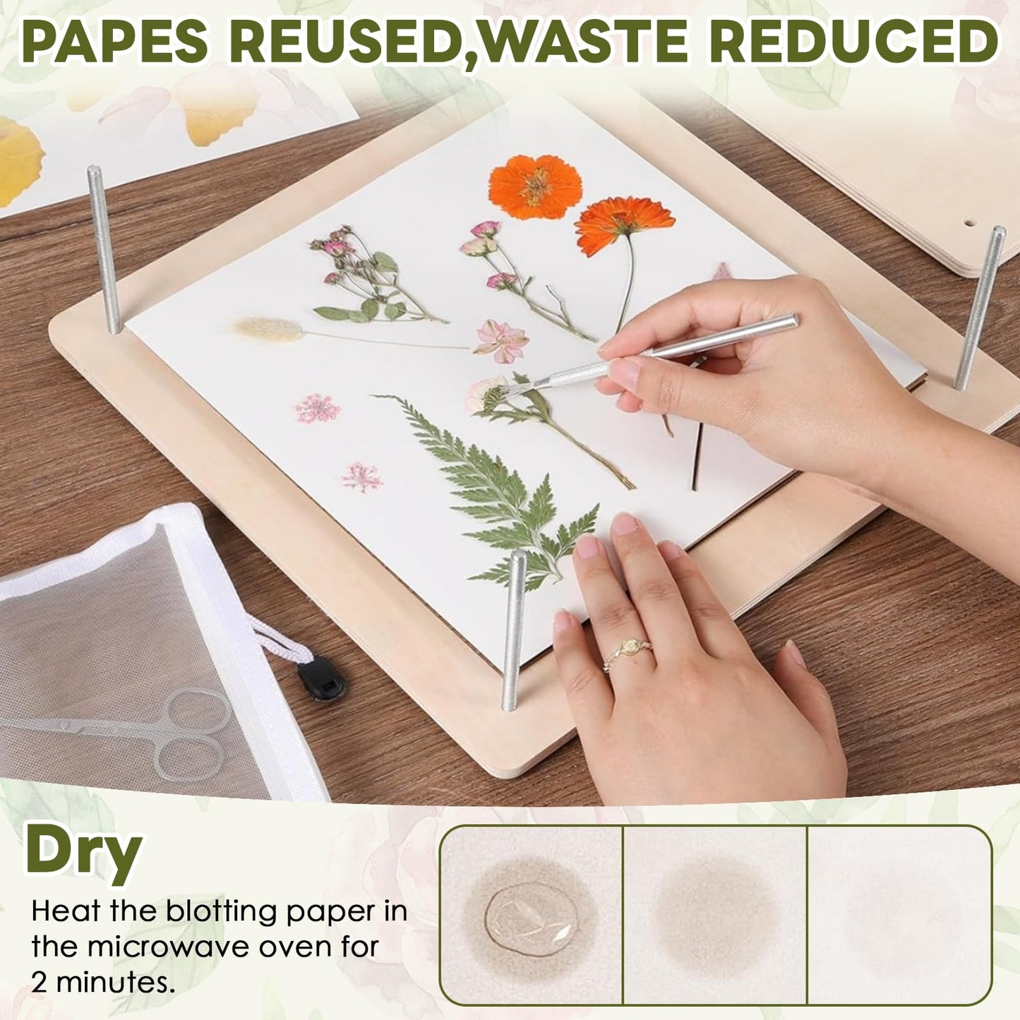 GTQYYF Premium Flower Press Kit, 11" x 11" Large Wooden Plant Press for Bouquet Preservation, 10-Layer Professional Press with Complete Tools & Storage Bag for Botanical Art & DIY Crafts