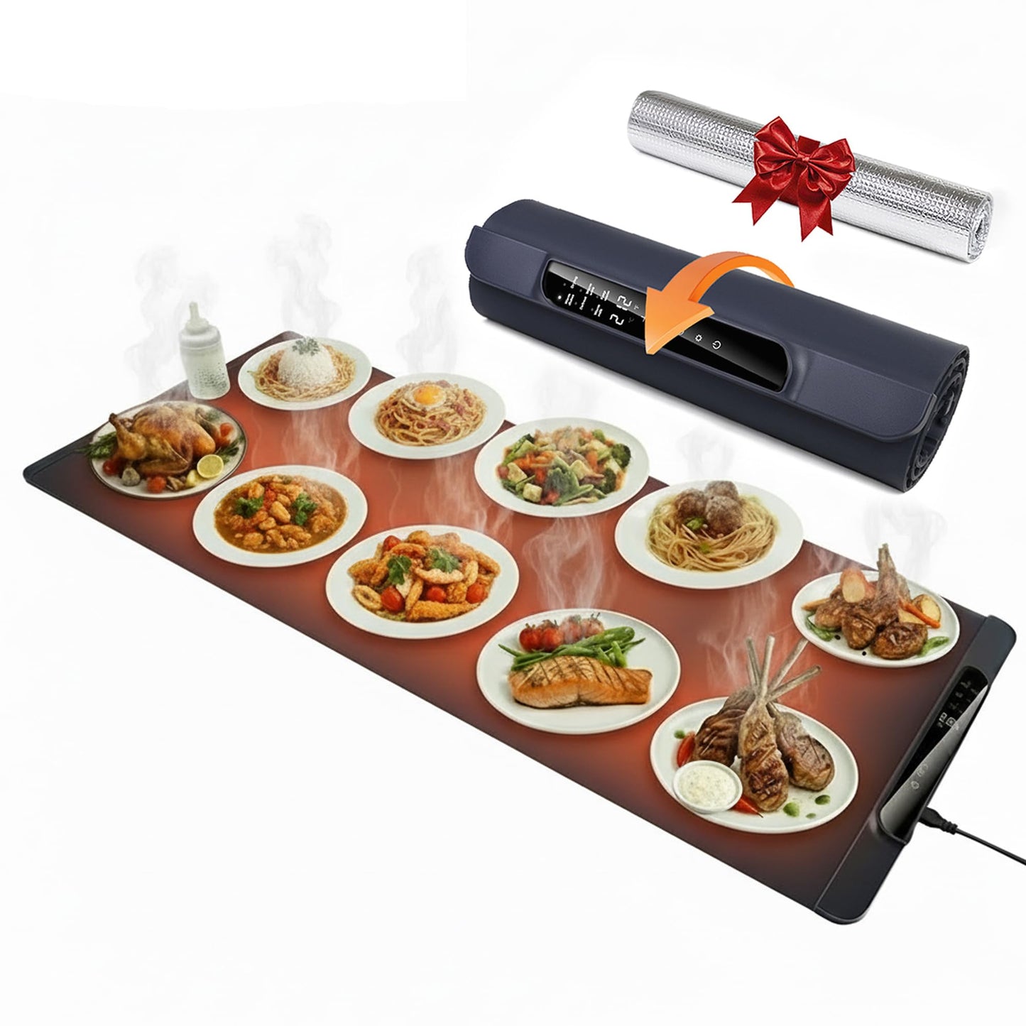 XXL Extra Large Warming Mat for Food with Heat Resistant Pad, 36”x15” Electric Food Warmer for Parties Buffet with 6 Preset Modes, Dual Temprature Display, Child Lock & Auto Shut-Off