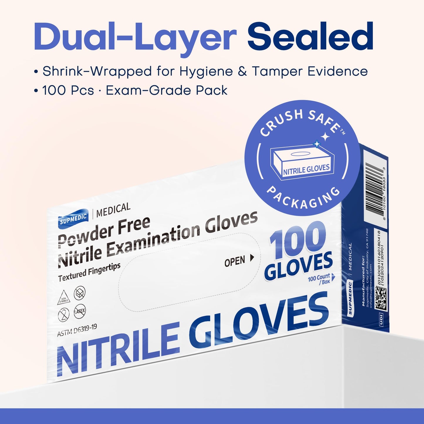 Supmedic Medical Soft Max™ Nitrile Exam Gloves, 1000 Pcs Powder-Free Latex-Free Food Safe Clean Disposable Glove, Blue Iris (Medium)