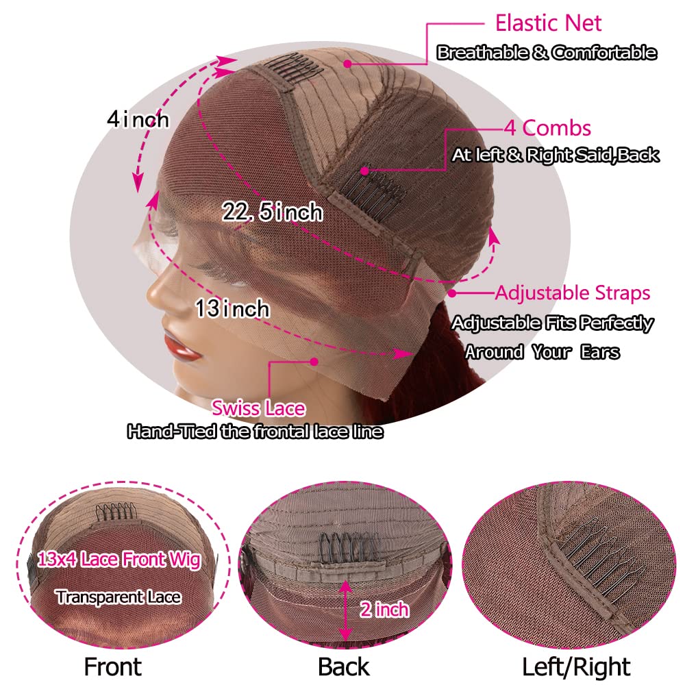 Siyun Show 13x4 Reddish Brown Deep Wave Lace Front Wigs Human Hair Wigs for Black Women 20 Inch