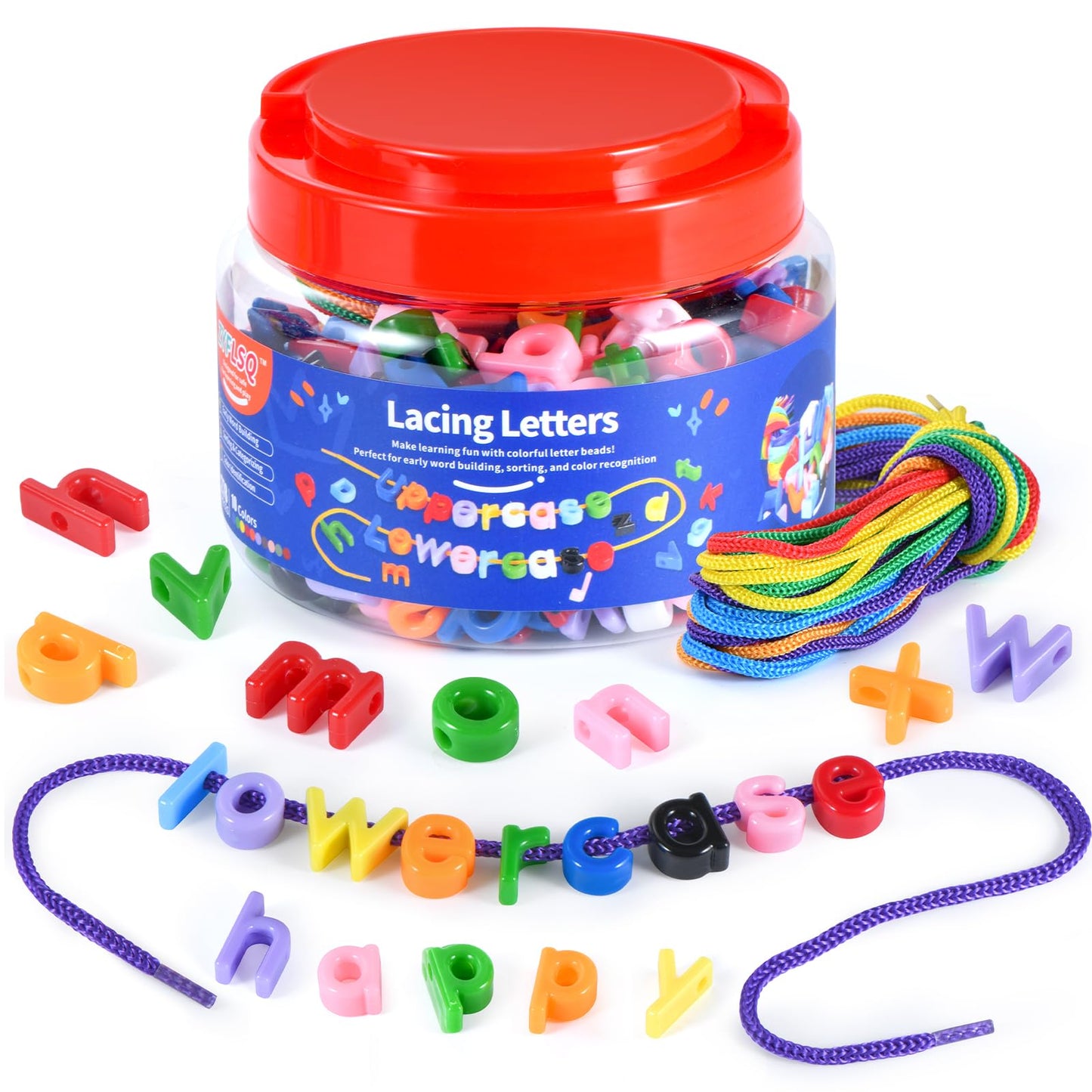 278 Pcs Lacing Letters Beads, 10 Color Alphabet Letter Beads Learning Toys with 18 Laces, Uppercase ABC Bead Letters Toys for Kids Ages 3+, Home Manipulatives for Preschoolers, Back to School Supplies