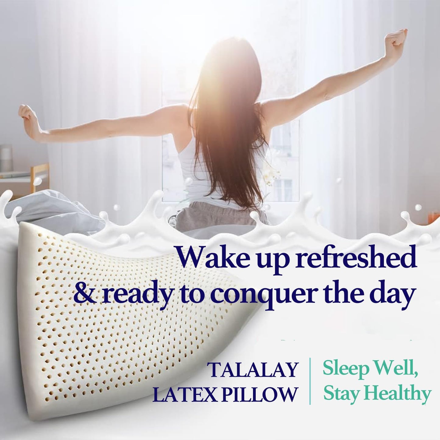 Gatnlair Latex Pillow, 100% Talalay Natural Latex Pillow, Soft Sleeping Bed Pillows with Cotton Cover, Queen Size, Perfect for Side/Back Pain, Stomach, Neck, Stress Relief (1, Queen (Mid Loft))