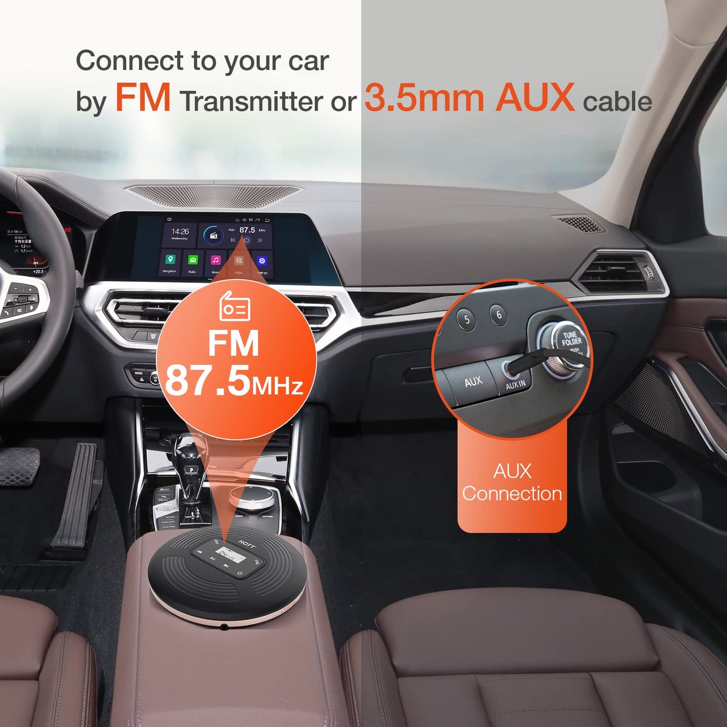 HOTT Portable CD Player with Bluetooth and FM Transmitter,Portable CD Walkman with Touch Buttons Backlight,Rechargeable Discman Player with AUX Cable,CD Player Shockproof for Car CD903TF