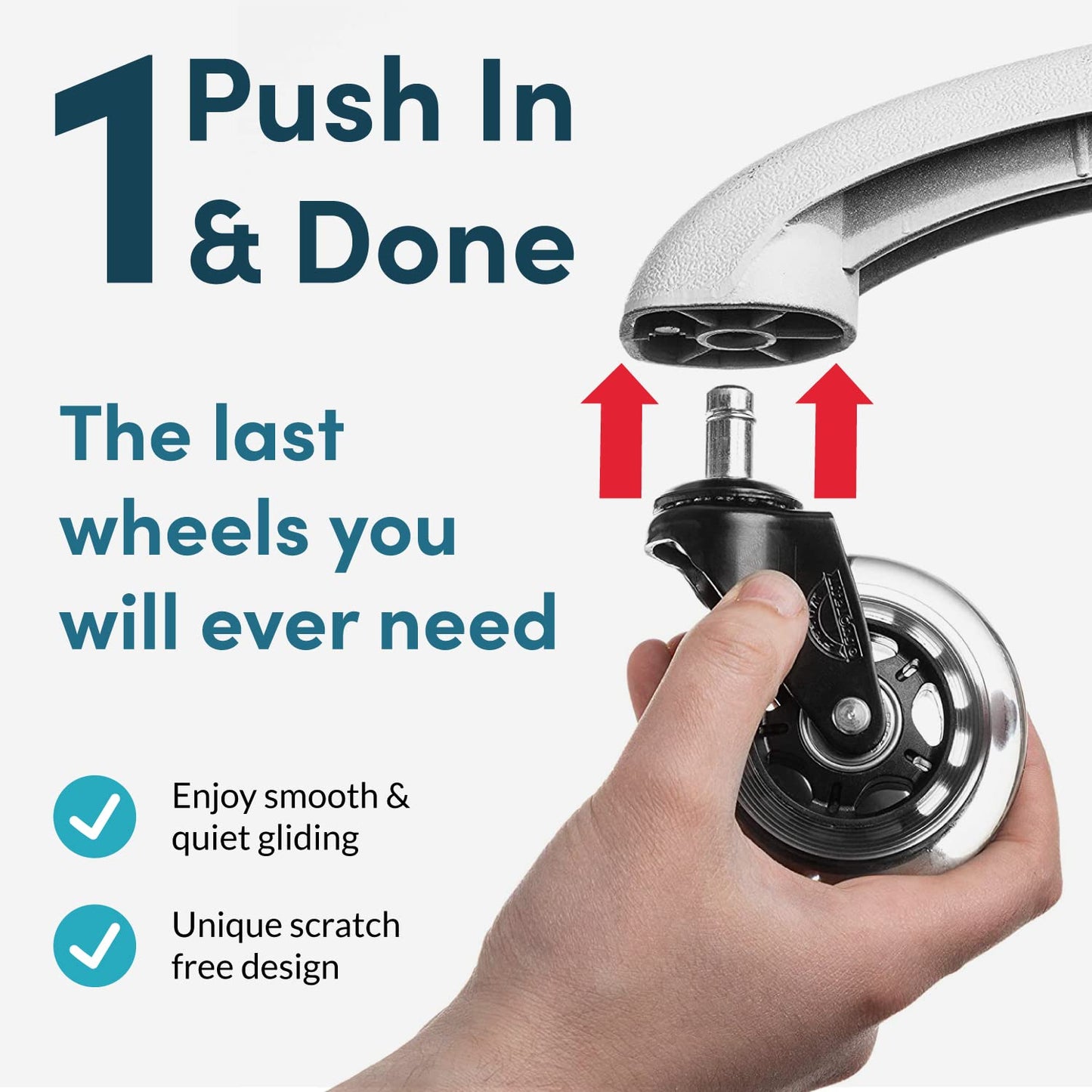 Lifelong Office Chair Wheels Replacement Rubber Chair Casters for Hardwood Floors and Carpet, Set of 5, Heavy Duty Casters for Chairs to Replace Office Chair Mats - Fits 98% (10 Pack)