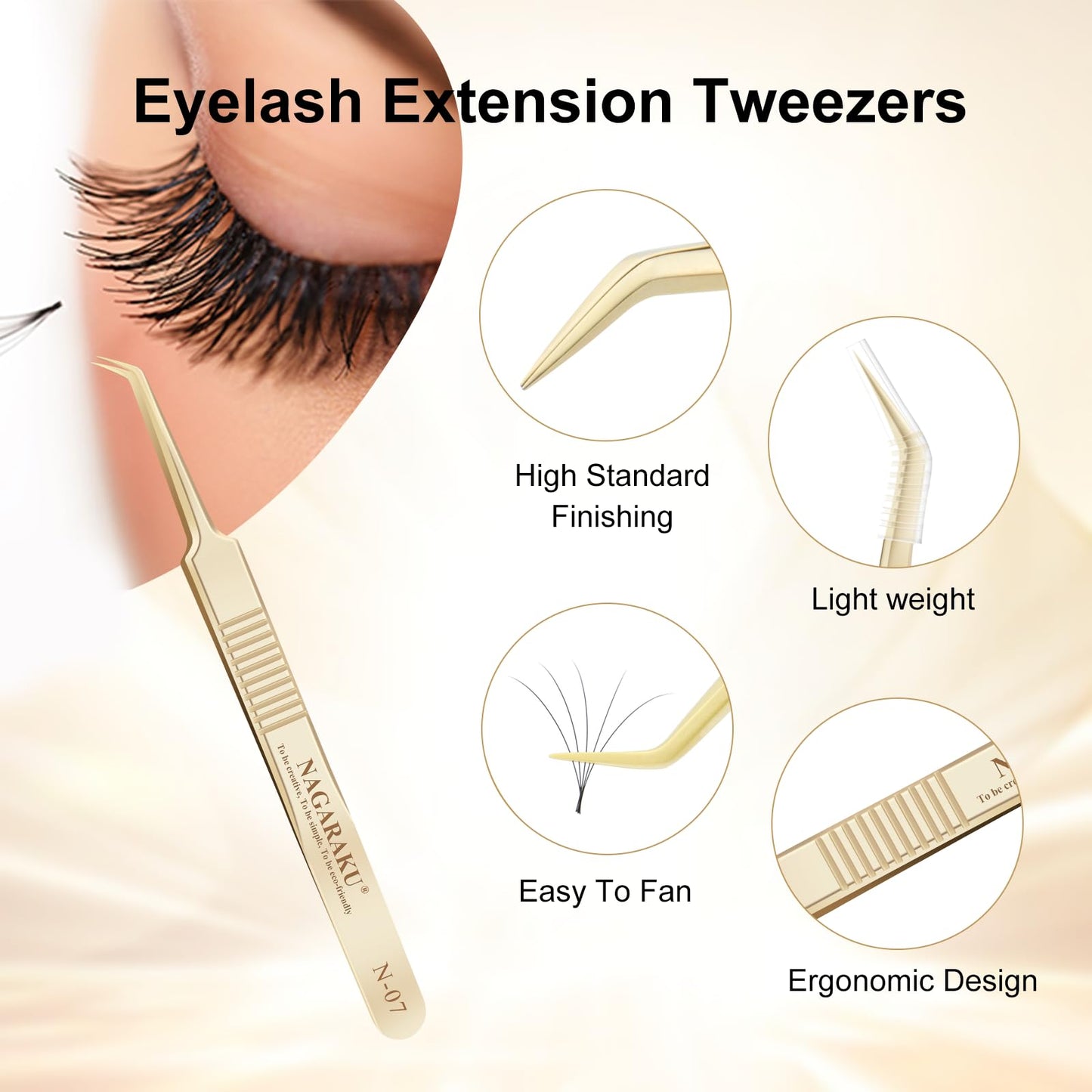 NAGARAKU 5 PCS Tweezers for Eyelash Extensions Straight and Curved Precision Professional Volume Easy Fanning lash Precise Point with Storage Case Bag