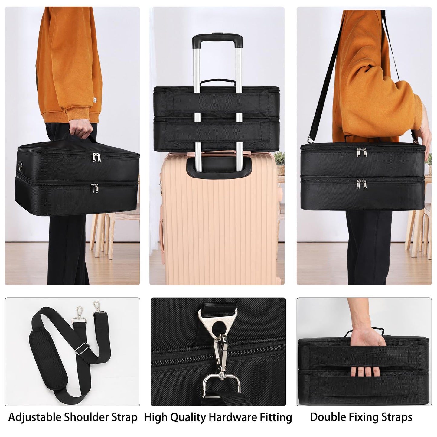 Extra Large Makeup Case, Professional Makeup Train Case for Makeup Artist Traveling Organizer, Double Layer XL Cosmetic Travel Case for Cosmetology with 3 Detachable compartments and 3 Makeup Bags
