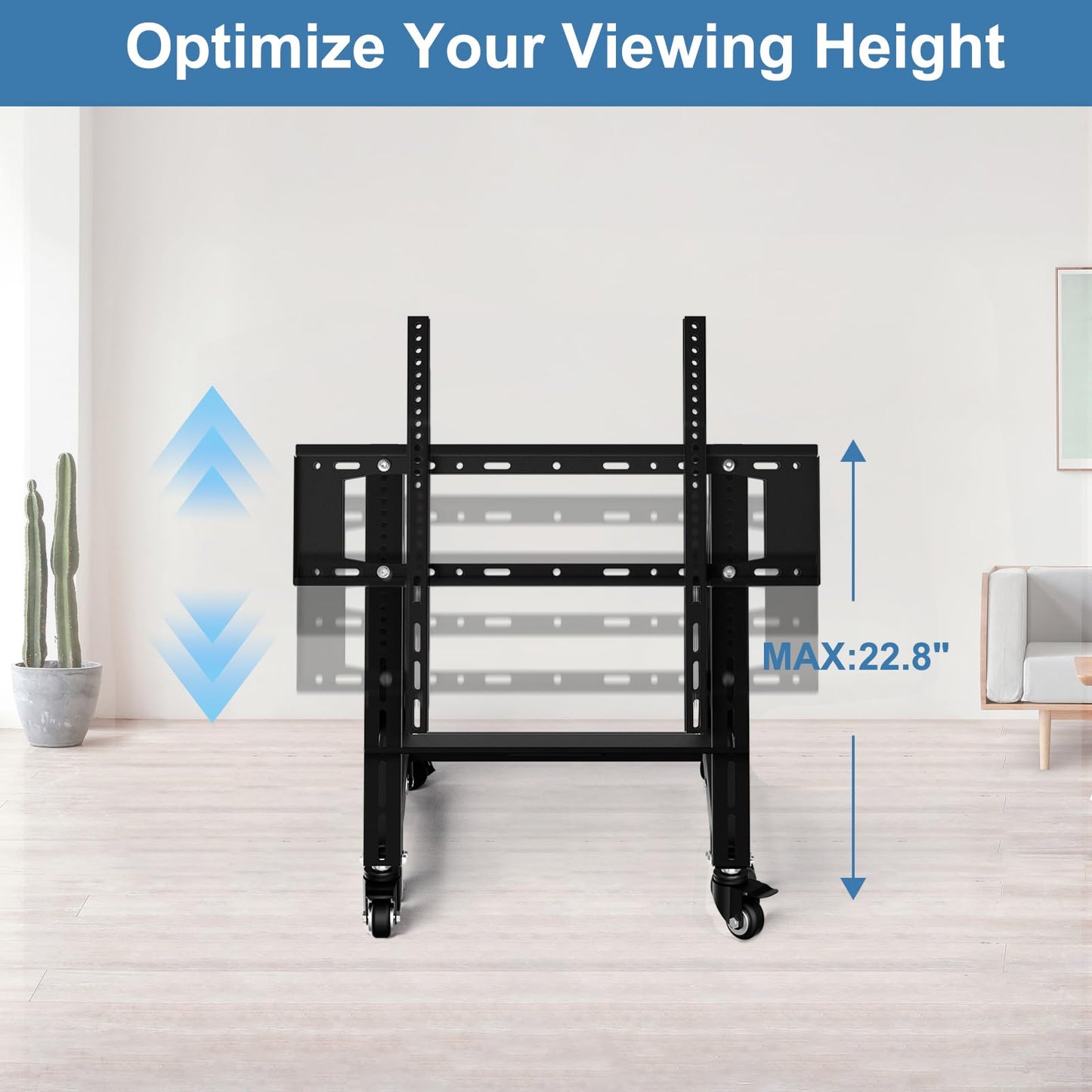 Duiliuu Low Height Mobile TV Stand, Low TV Stand with Wheel for 26-65 inch TV, Hight Adjustable, 36° -68° Adjustable Viewing Angle,Max 50KG, Vesa 600×500, Confidence Monitor Stand