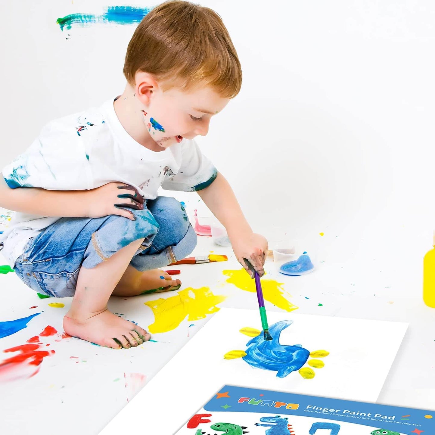 Funto Finger Paint Pad for Kids, 60 sheets total, 12”x16'', 2-Pack, Toddler Painting Supplies, Tempera Paint Pad for Kids, Art Paper for Finger Painting, Drawing & Art Supplies