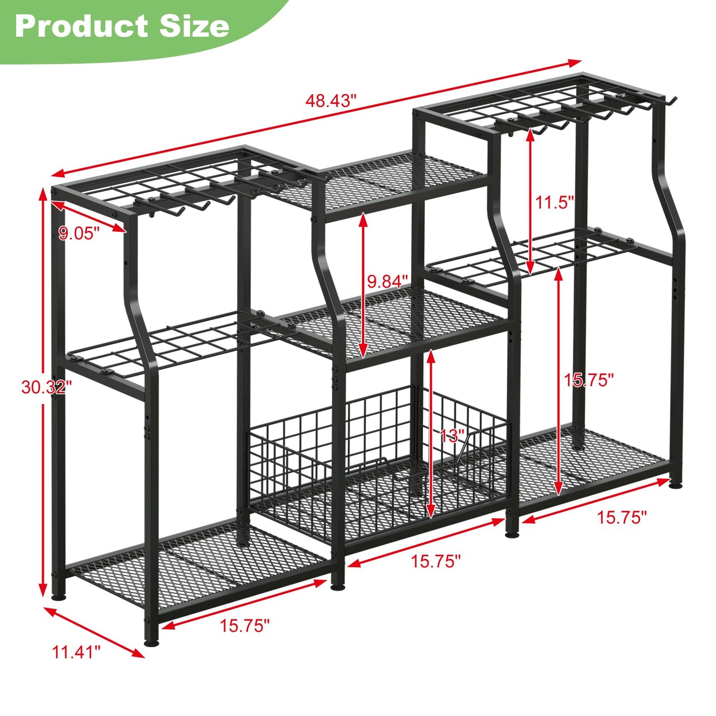 keomaisyto Garden Tool Organizer, Heavy Duty Yard Tool Tower Rack for Garage Organization and Storage, 3 Tier Utility Garden Tool Rack with hooks for Garden/Shed/Garage/Yard/Basement/Lawn