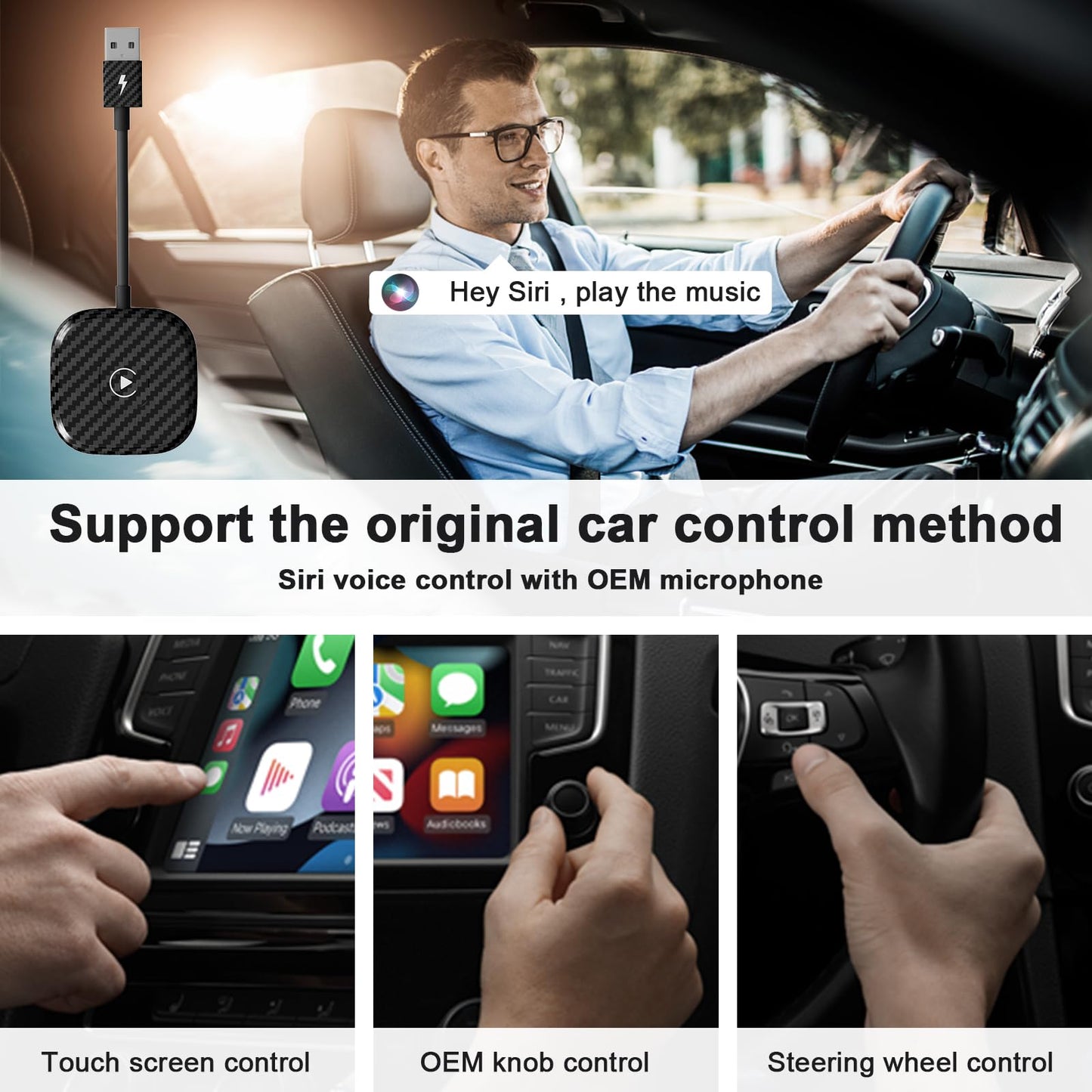 Wireless CarPlay Adapter for Apple iPhone，Wireless Carplay USB Dongle Converter Wired Carplay to Wireless, Support Online Update Plug and Play,Fit for Cars Built-in Wired CarPlay (Carbon)