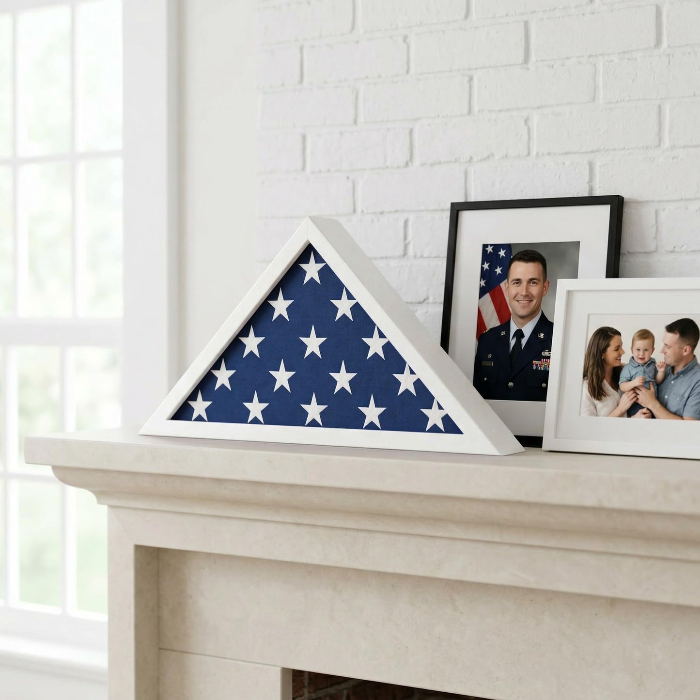 Americanflat Large Flag Display Case for Folded 5x9.5' Burial Flags - Engineered Wood Display Box for Wall or Tabletop - Silhouette Collection - White