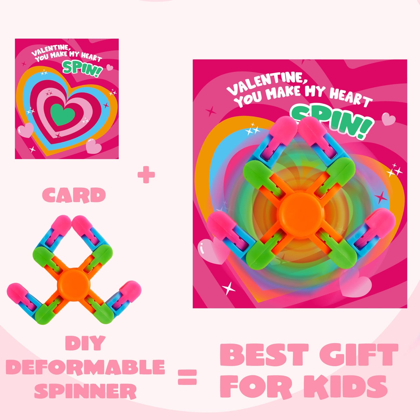 JOYIN 30 Packs Valentine's Day 6-Design Gift Cards with Fidgets Spinners, Deformable DIY Spinners Fingertip, Stress Relief Fidget Toys for Kids and Valentine's Party Favors, Classroom Gift Exchange