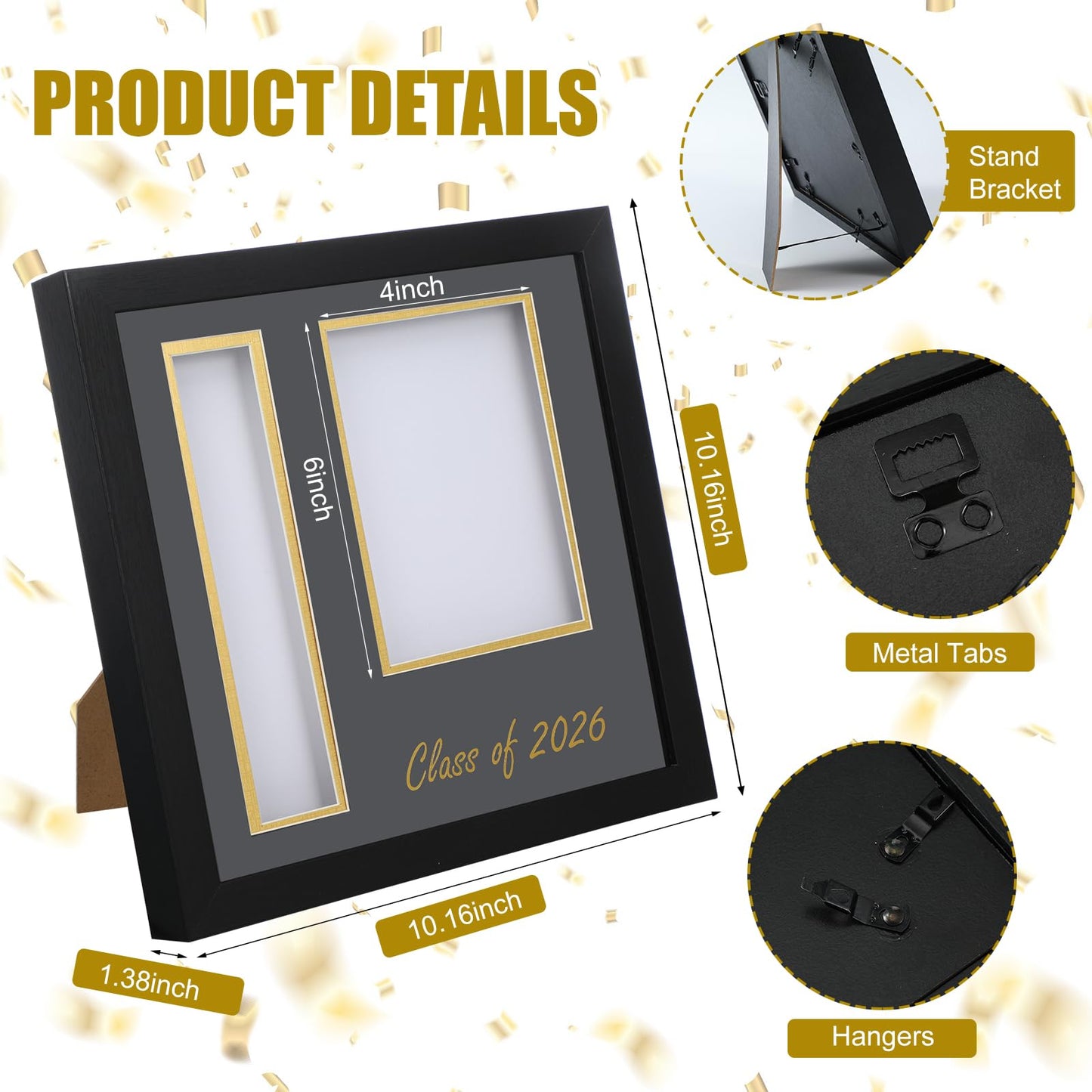 Amyhill Graduation Photo Frame 5×7 Inch with Tassel Holder for Pictures Photo Frame Elegant Black over Gold Double Mat Graduation Party Decorations, Class of 2026 Gift