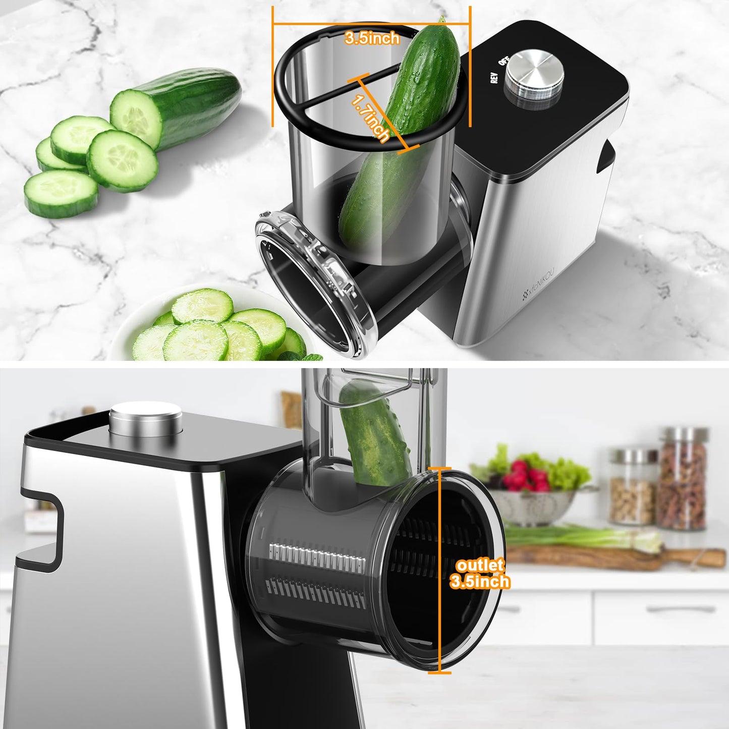 XFCNIKOU Electric Meat Grinder, Cheese Grater, 2800W Max Stainless Steel Veggie Shredder, Vegetable Cutter with 5 Slice Blades, 3 Grinding Plates, Sausage Stuffer & Kubbe Kit, for Home Kitchen Use