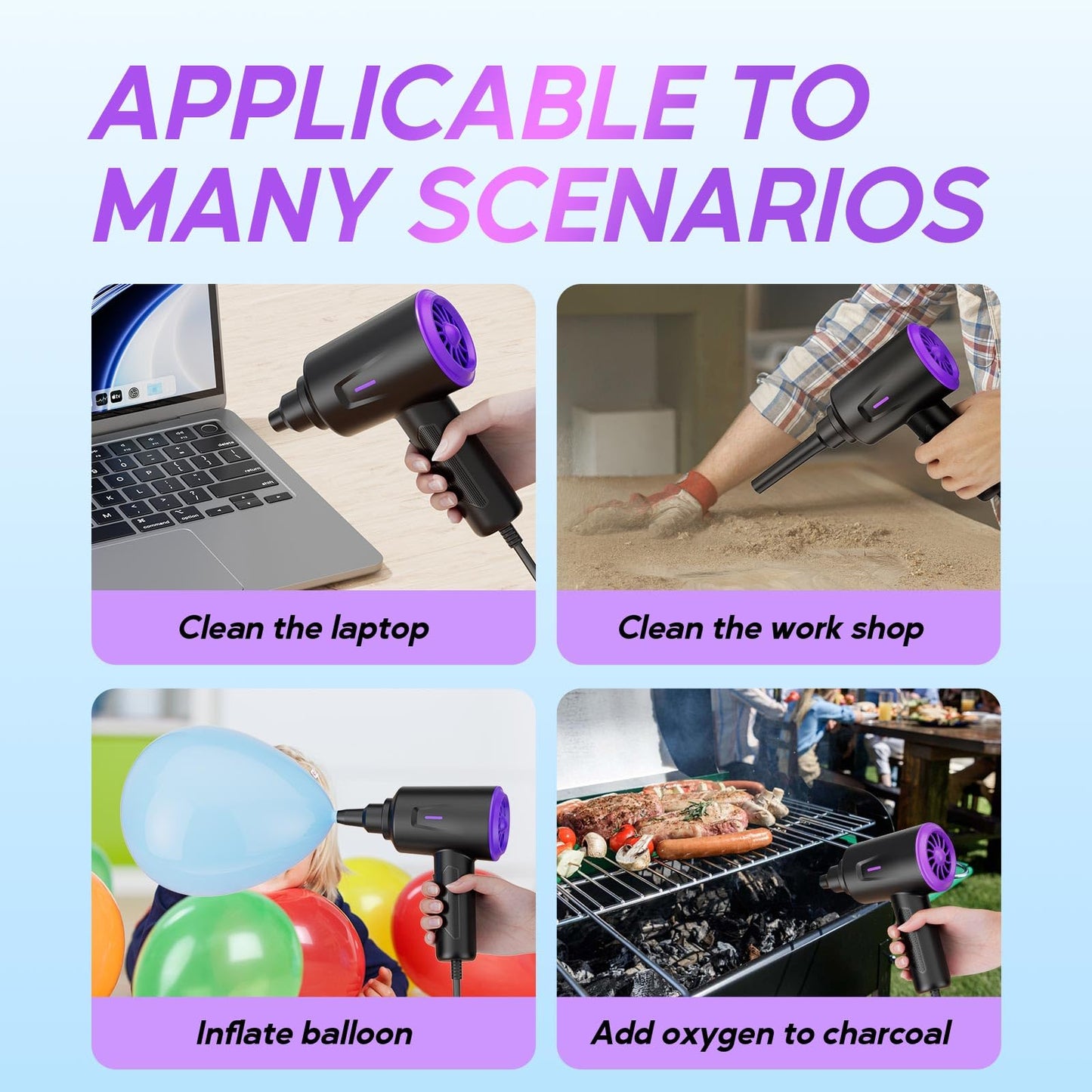 Goweto Compressed Air Duster - Air Blower - Keyboard Cleaning Kit - Energy Efficient - Environmental Alternative to Spray Air Can - 5.74 oz Powerful Motor(Purple)
