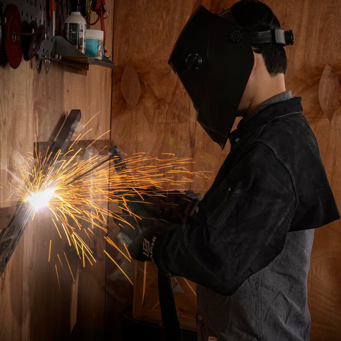 LeaSeek Leather Welding Cape Sleeve,Heat Flame Resistant Welder's Jacket for Men and Women