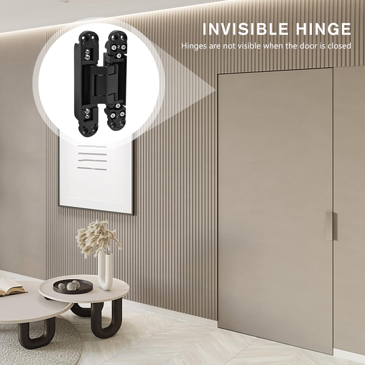 ANMILIY 6" Hidden Door Hinge,Invisible Door Silent Door Hinge,180 Degree Swing Hinge 3-Way Adjustable Butt Hinge(Black, 6 x 2.5 x 1)