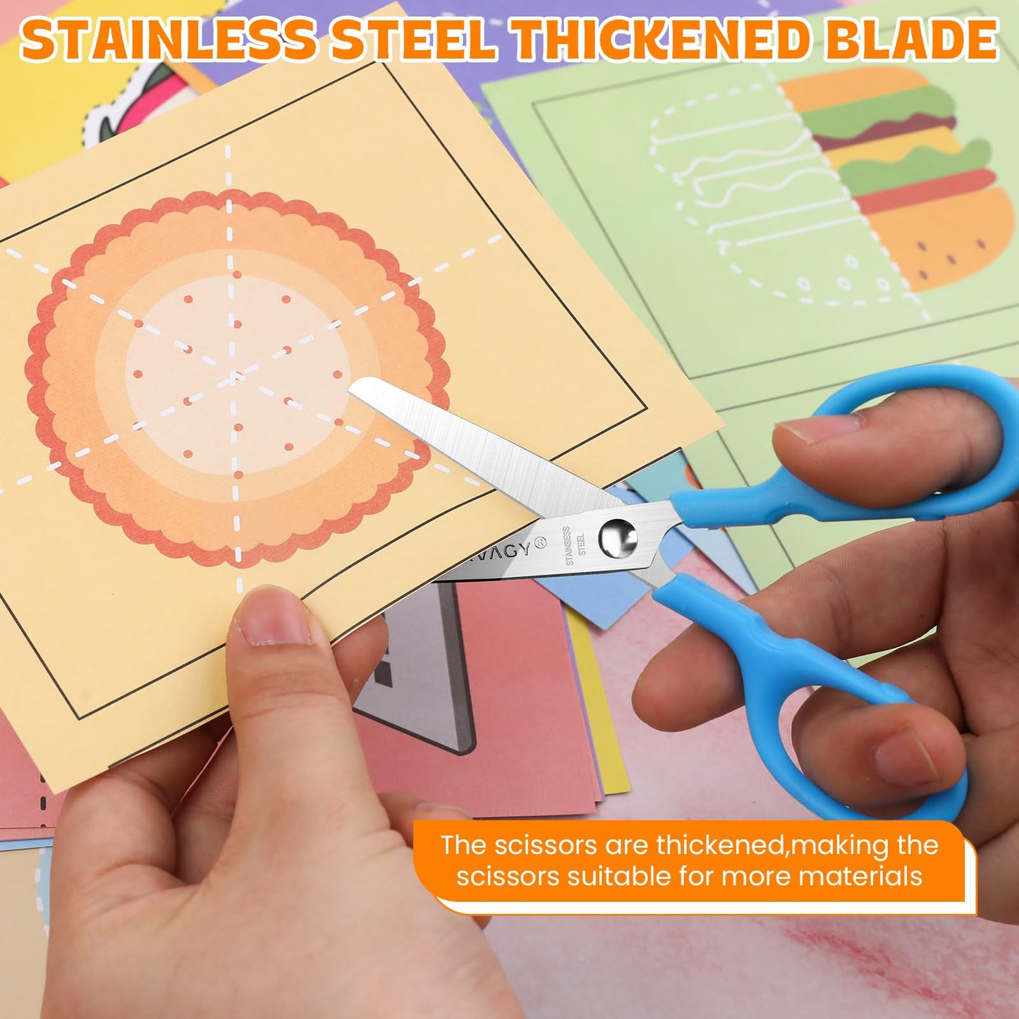 BURVAGY 120Pack 5" Small School Student Blunt Craft Kids Scissors, Sharp Stainless Steel Blades Safety Comfort Grip Scissors for Kids Children Cutting Paper, 5Inch