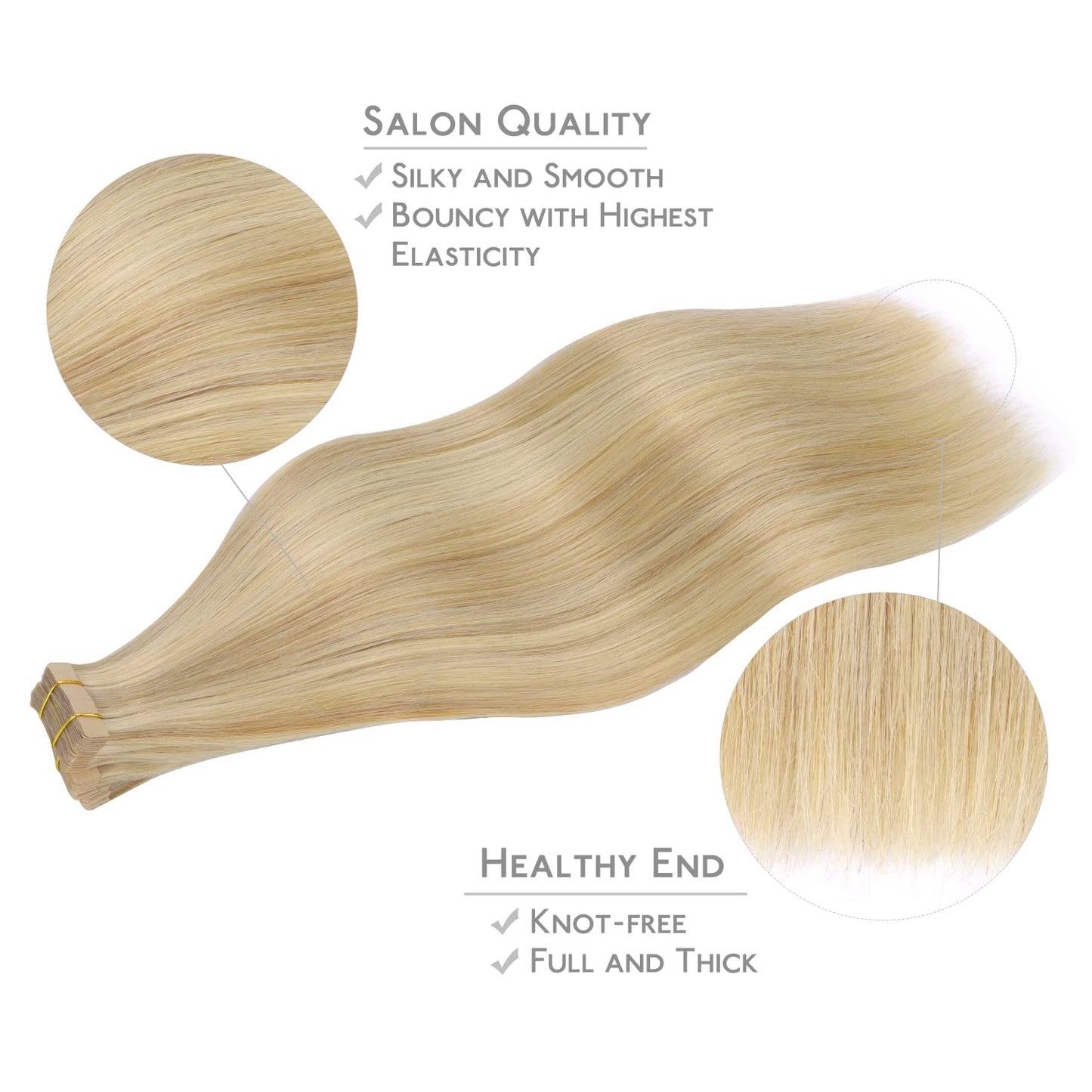 WENNALIFE Tape in Hair Extensions Human Hair, 20pcs 50g 18 inch Light Blonde Highlighted Golden Blonde Remy Hair Extensions Straight Human Hair Tape in Extensions Skin Weft Tape Extensions Human Hair