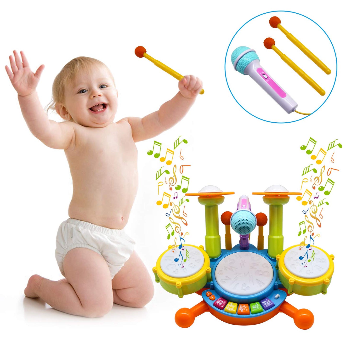 Drum Set for Toddlers, Toddler Drum Kit, Kids Drum Kit Instrument, Toy Girl Boy Birthday Gift, Baby Boy Girl Electric Drum Kit