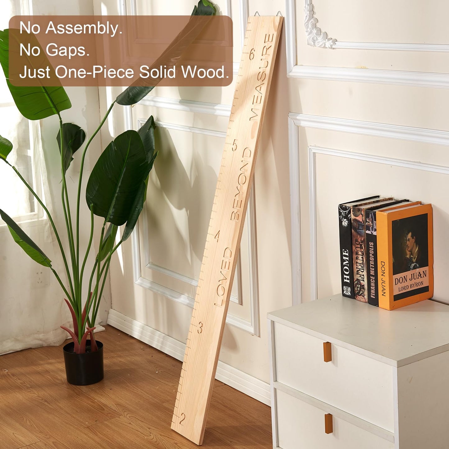 One-Piece Height Chart for Kids, Solid Wood Growth Chart for Wall Measurement Board for Nursery Wall Decor