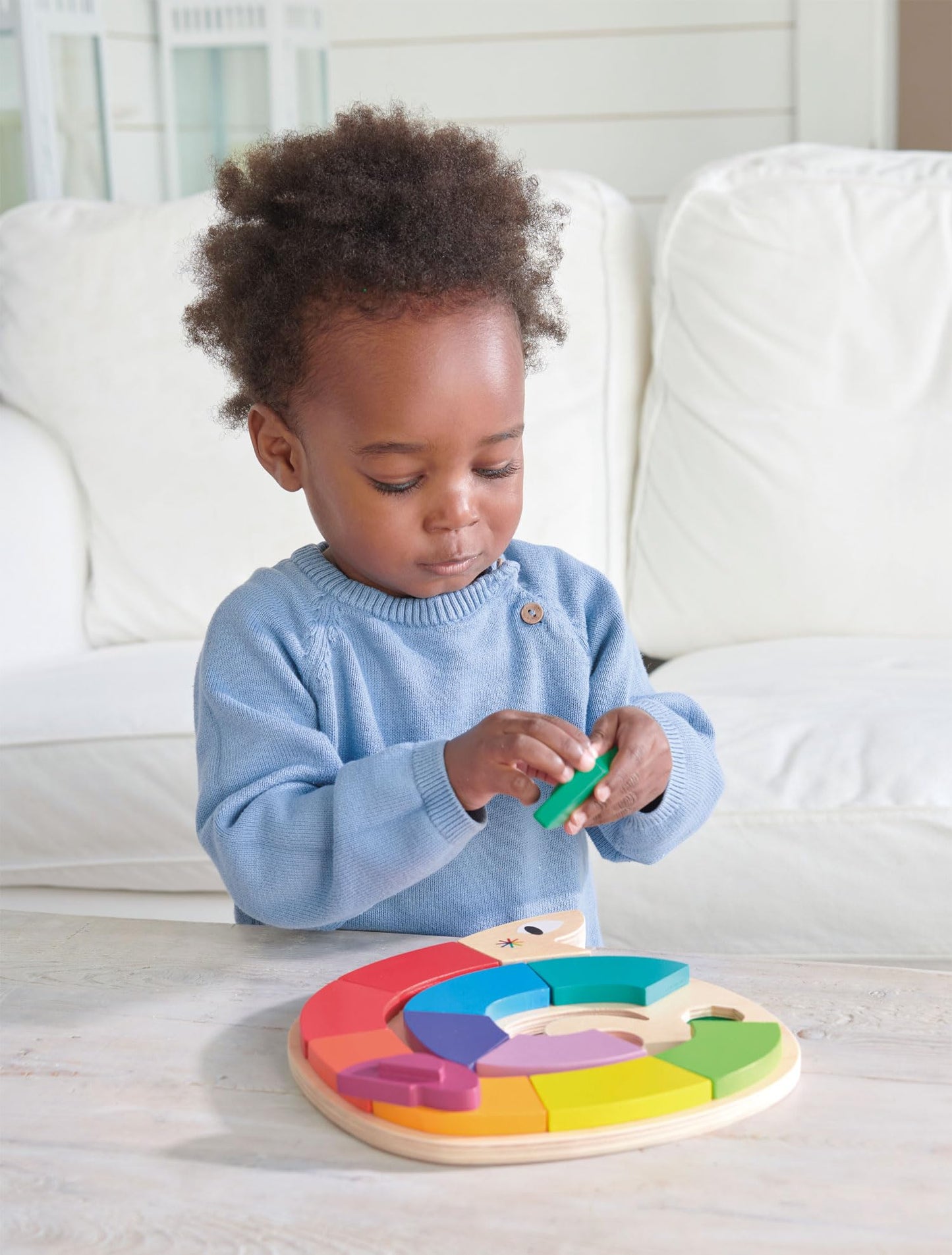 Tender Leaf Toys - Colour Me Happy - 13 Pieces Educational Colour Sorting Wooden Puzzle Toy with 3 Dimensional Shapes Underneath - Early Learning and Preschool Teaching Materials for Children 3+