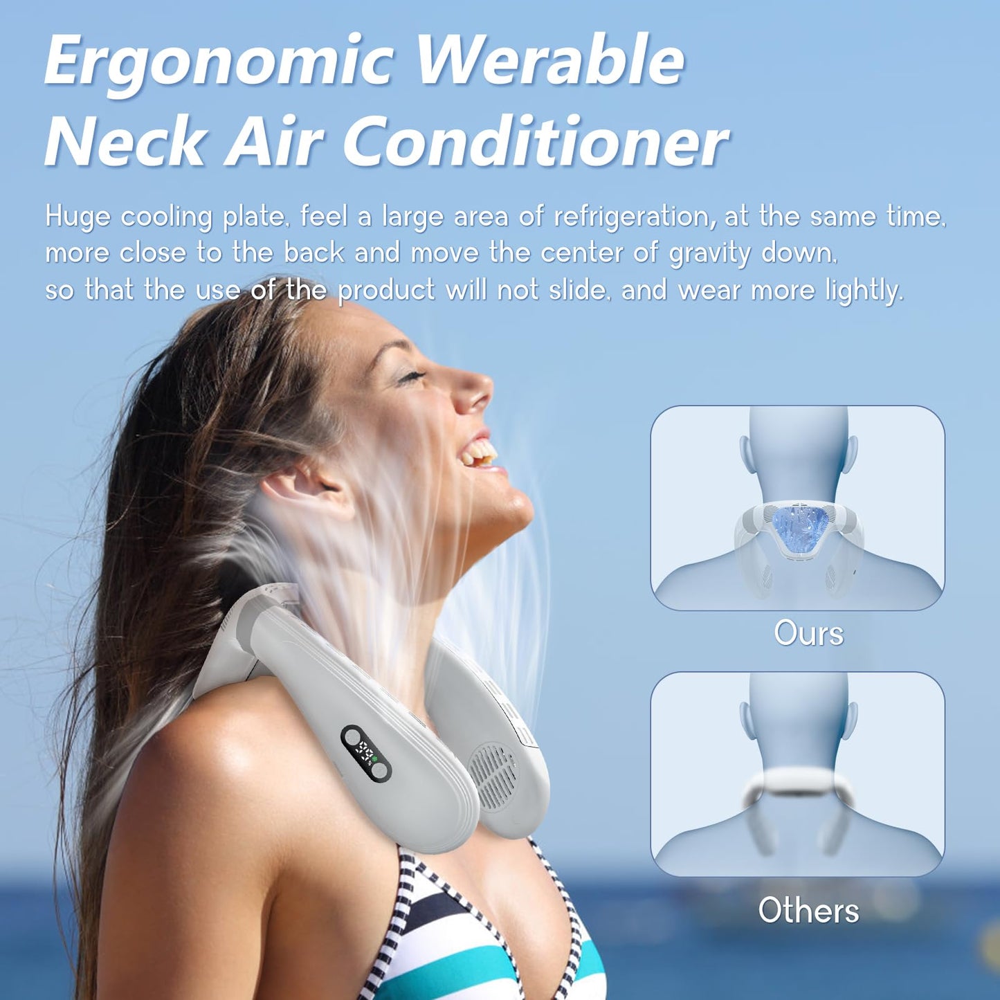Agihoss Neck Air Conditioner Fans That Blow Cold Air Cooling Device Wearable Fan, 5200mAh Battery Operated Rechargeable Personal Fan, White