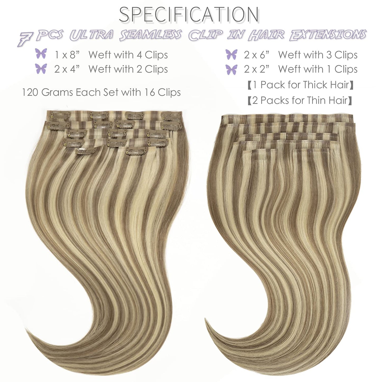 Lacer Hair Seamless Clip in Hair Extensions Human Hair Highlight Color Light Brown with Platinum Blonde 8pcs Invisible PU Skin Weft Straight Natural Remy Hair Extensions Clip in for Women 20 Inch 115g