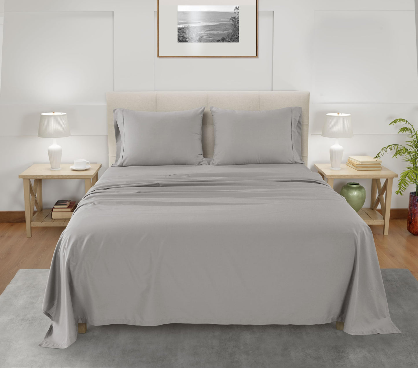 CHATEAU HOME COLLECTION Tencel Cotton Sheet Set, Soft, Breathable 300 Thread Count Oeko-TEX Certified King Bed Sheets, Cooling Sheets, Fits Mattresses Upto 17"- Silver