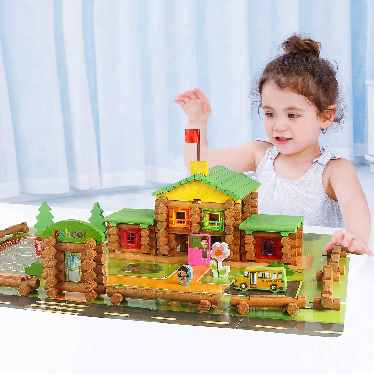 Wondertoys - 269 Pieces Real Wood Log Set Ages 3+ Classic Gift Set for Boys and Girls, Creative Construction Engineering, Top Blocks Game Kit, Toy