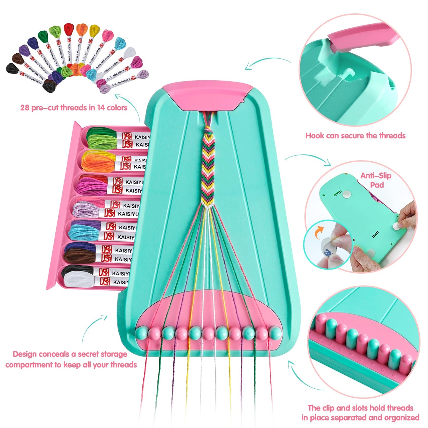 Friendship Bracelet Making Kit for Girls Ages 8-12, Kids Jewelry Making Kit with 28 Pre-Cut Threads and Letter Beads, Arts and Crafts for Kids, Birthday Easter Gifts for 6 7 8 9 10 11 12 Year Old (Lightblue/Pink)