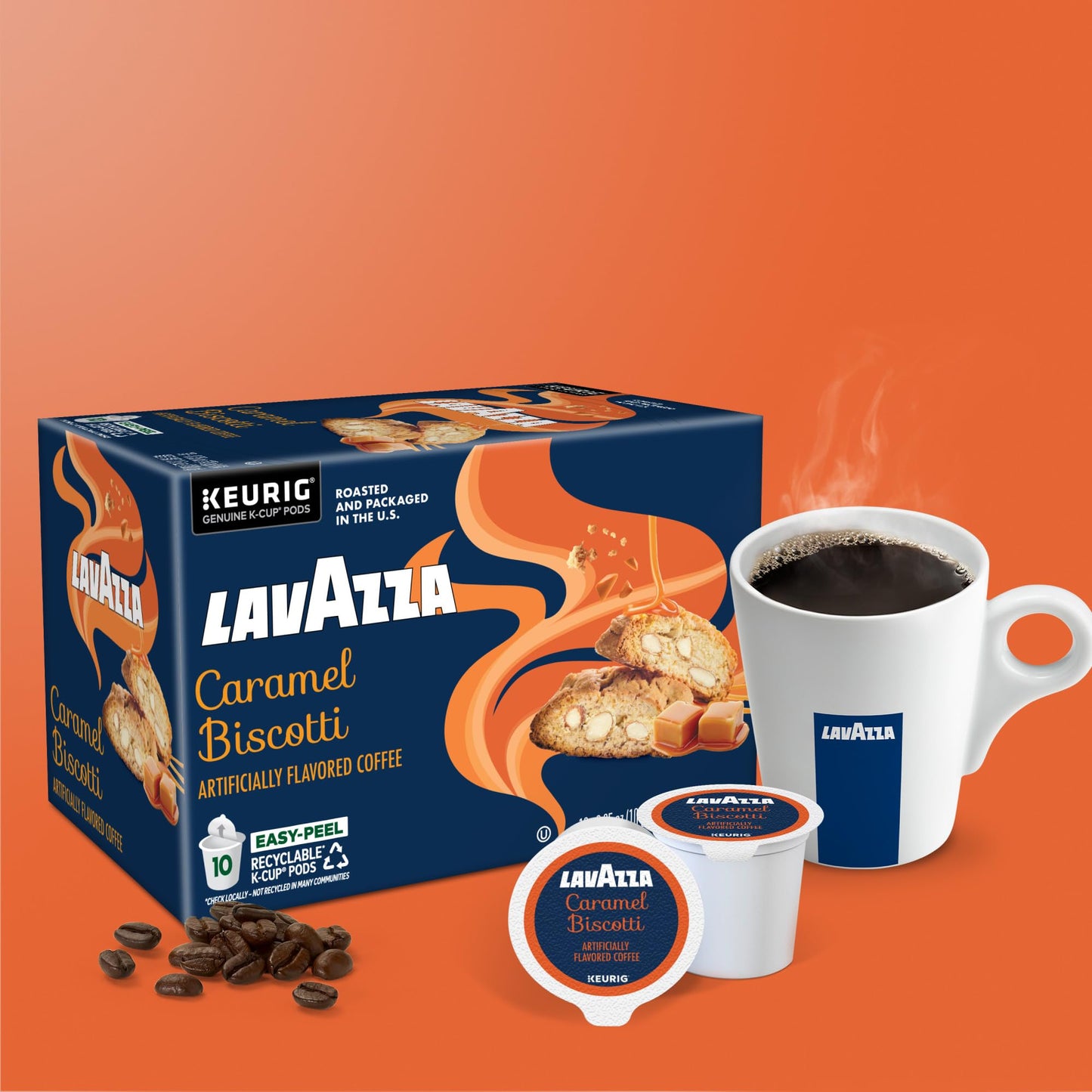 Lavazza Caramel Biscotti Coffee, Single Serve Keurig K-Cup Pods, Flavored Coffee, 60-Count Box (6 Packs of 10)