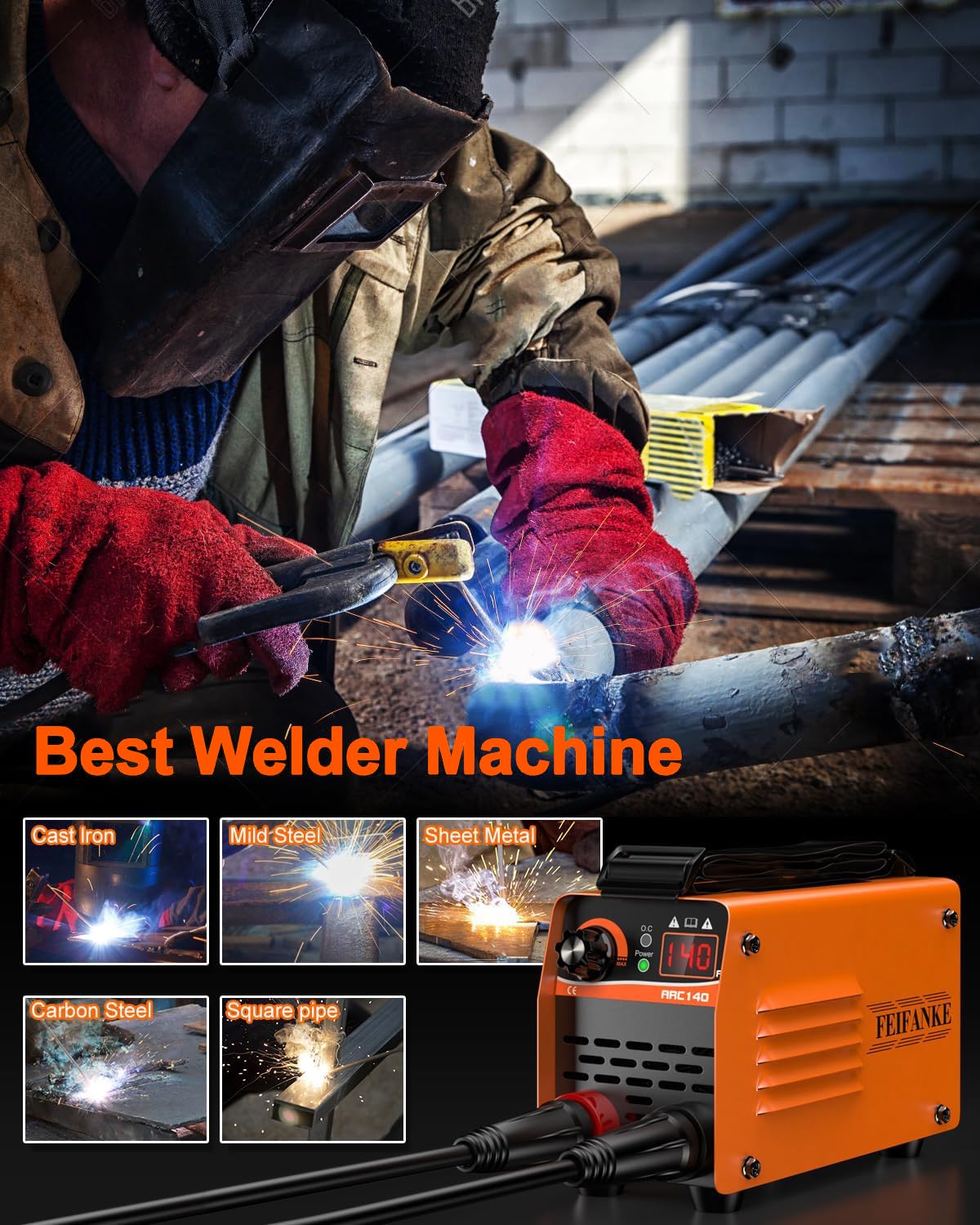 FEIFANKE 140A Stick Welder, 110V Mini Stick Welding Machine, 2 IN 1 ARC/Lift TIG Small Welder Machine, Portable MMA Inverter Welder with IGBT Hot Start ARC Force Anti-Stick 5PCS 3/32" Welding Rods