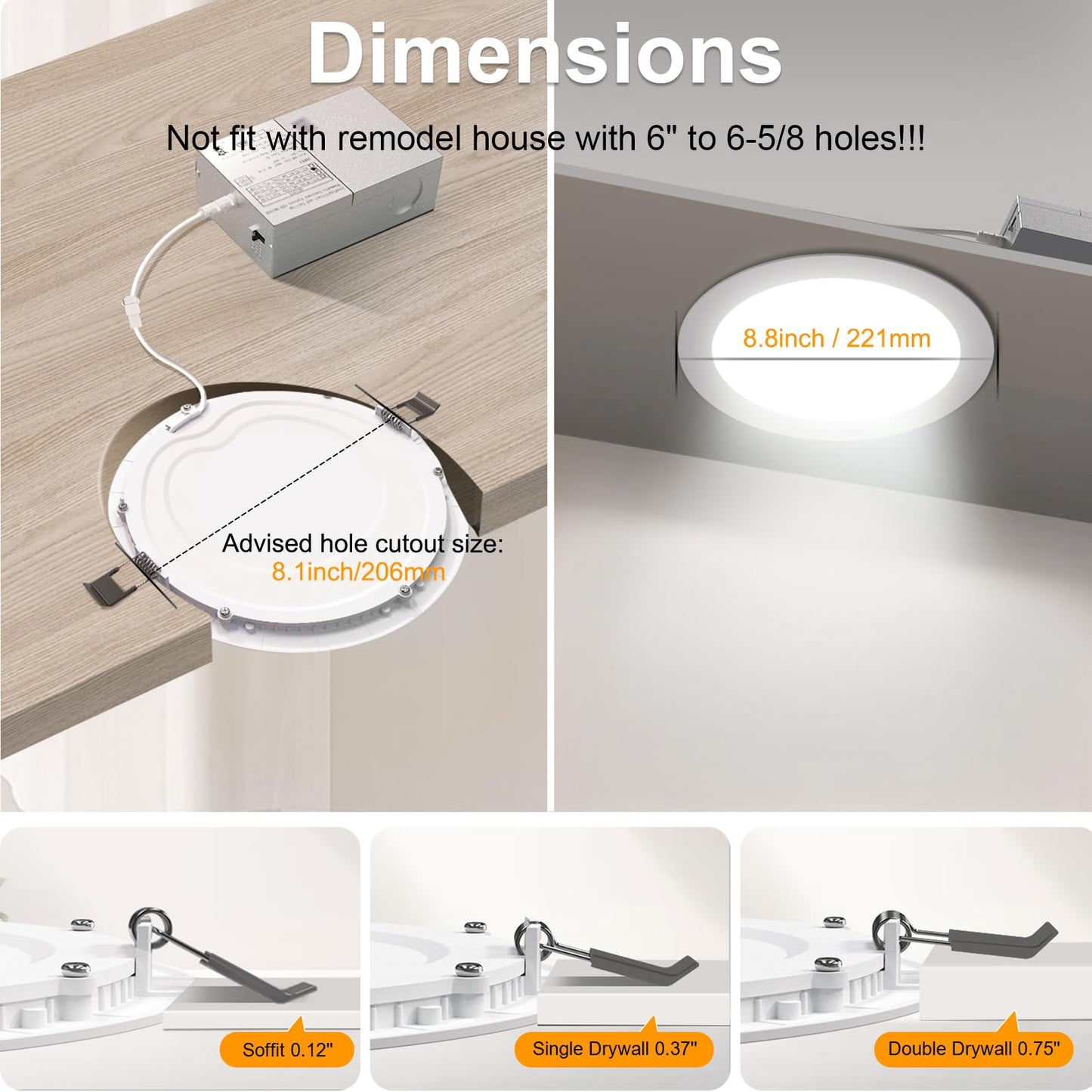 24 Packs 8 Inch Recessed LED Light: Ultra Thin LED Recessed Lighting with Junction Box, 3000K/4500K/6000K Selectable,Ceiling Light, High Brightness 1800LM Dimmable Canless LED Downlight
