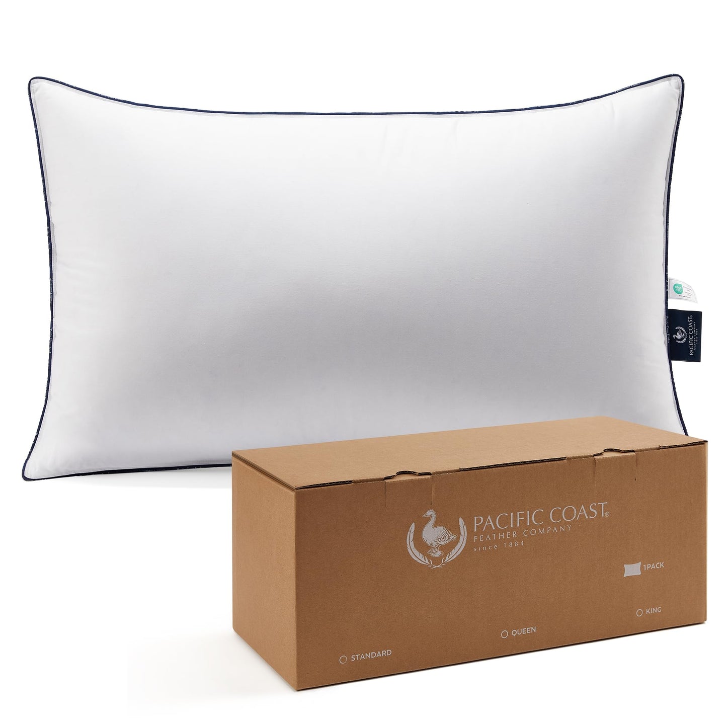 Pacific Coast Bed Pillow, Hotel Collection Goose Feather and Down Pillow for Sleeping, 3-Chamber Design, Medium Supportive, Standard Size