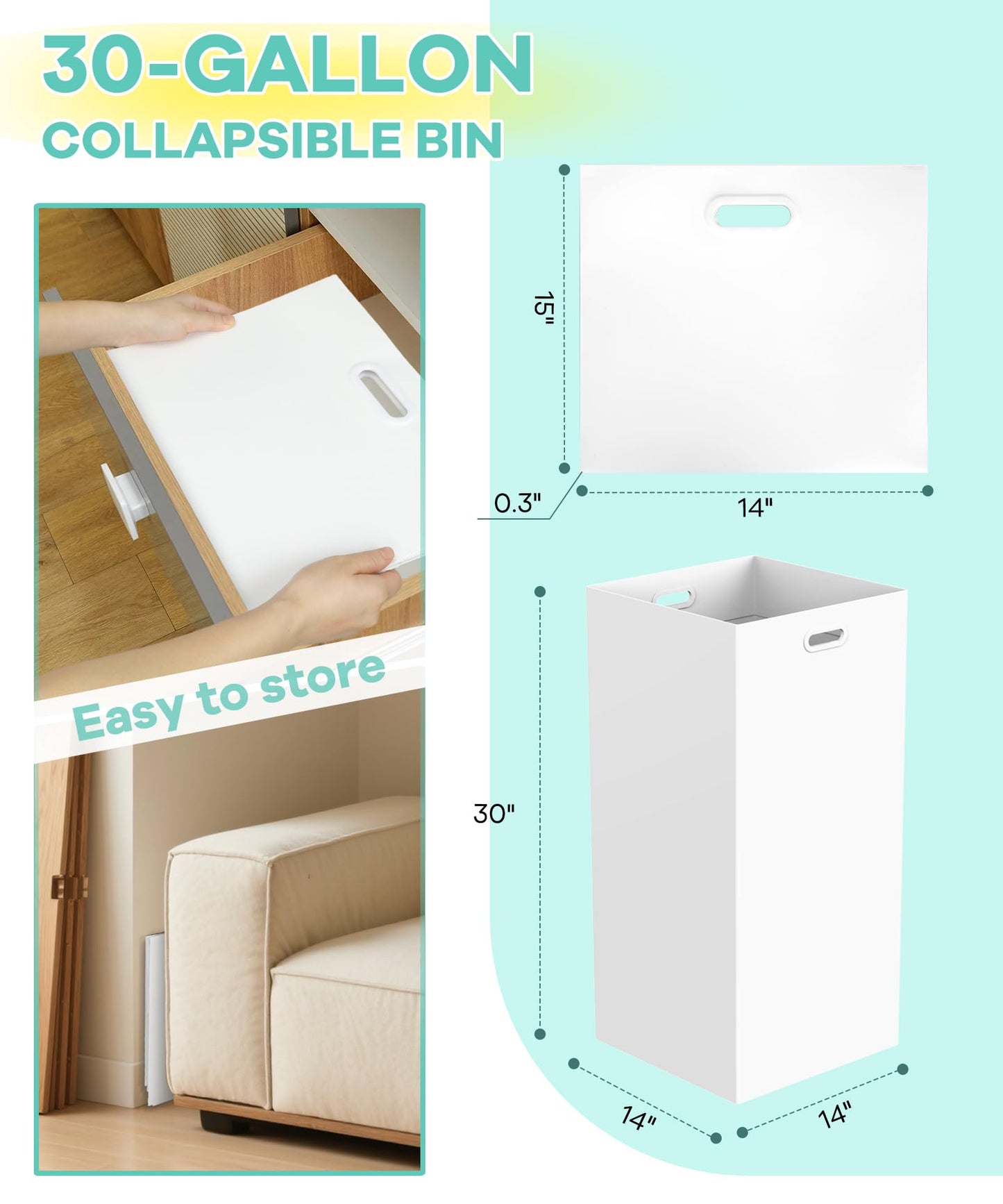 4 Pack Disposable Trash Cans for Parties, 30 Gallon Large Collapsible Garbage Cans with Handle, Thick Recycled Cardboard Recycling Bins for Party Events Camping (30" H x 14" W x 14" D), White