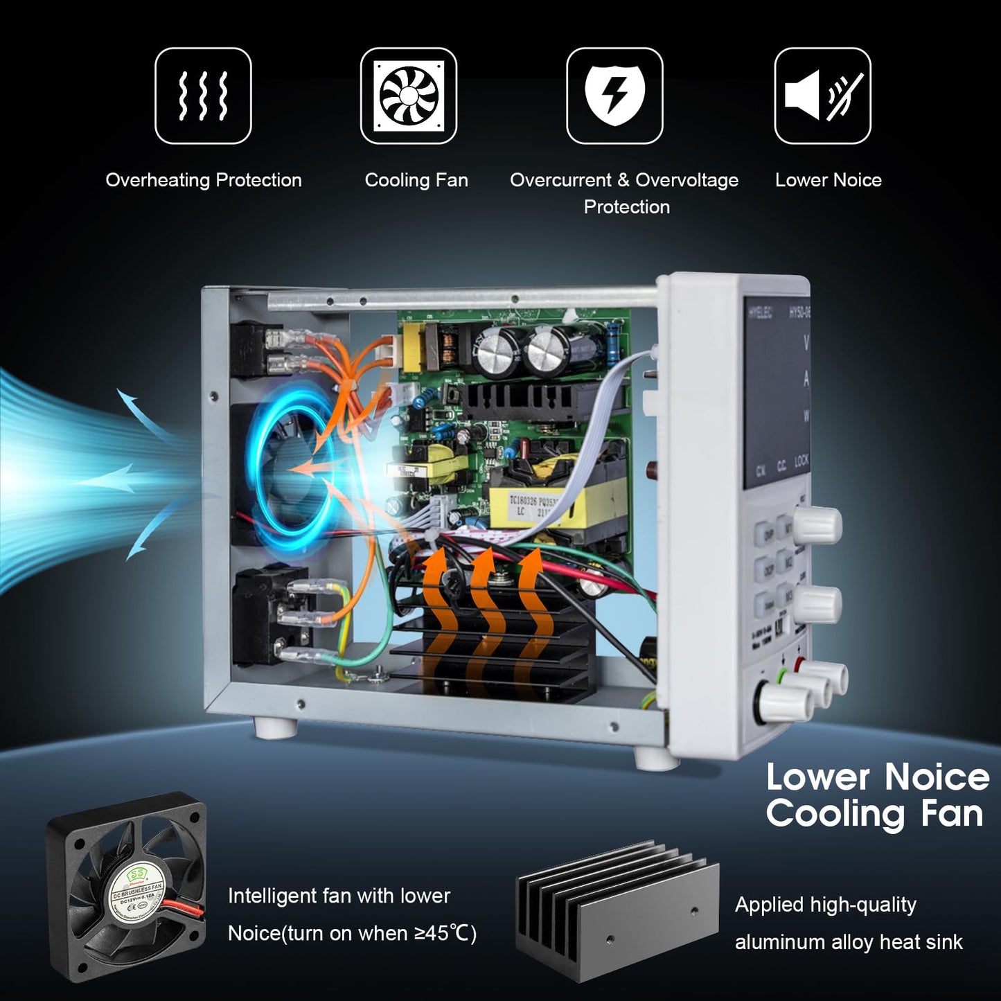 HYELEC Variable DC Power Supply,0-50V 0-6A max150W Switching Regulated Bench Power Supply with Memory, 4-Digit LED Display, 5V2A USB Interface, Output Switch, Coarse and Fine Adjustments