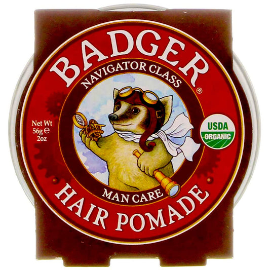 Badger Hair Pomade for Men, Organic, Easy to Use, Subtle Masculine Scent, Medium Hold Hair Pomade with Medium Shine Finish, Nourishes Hair & Scalp 2 oz Tin, 2-Pack