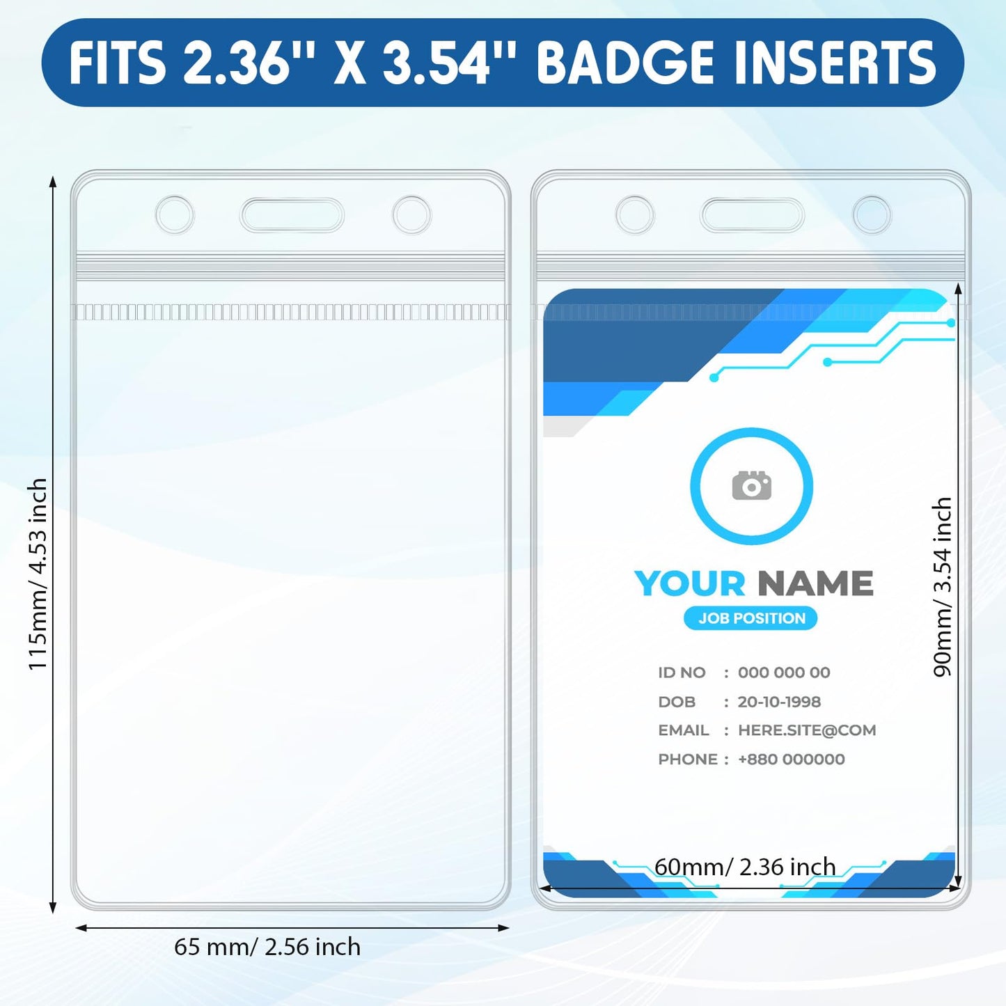 Marspark 500 Pieces Name ID Badge Holders Vertical Clear Plastic Name Tag Badge ID Card Holdes for Lanyard with Waterproof Resealable Zip Transparent PVC Sleeve Cover for Nurse Office School Business