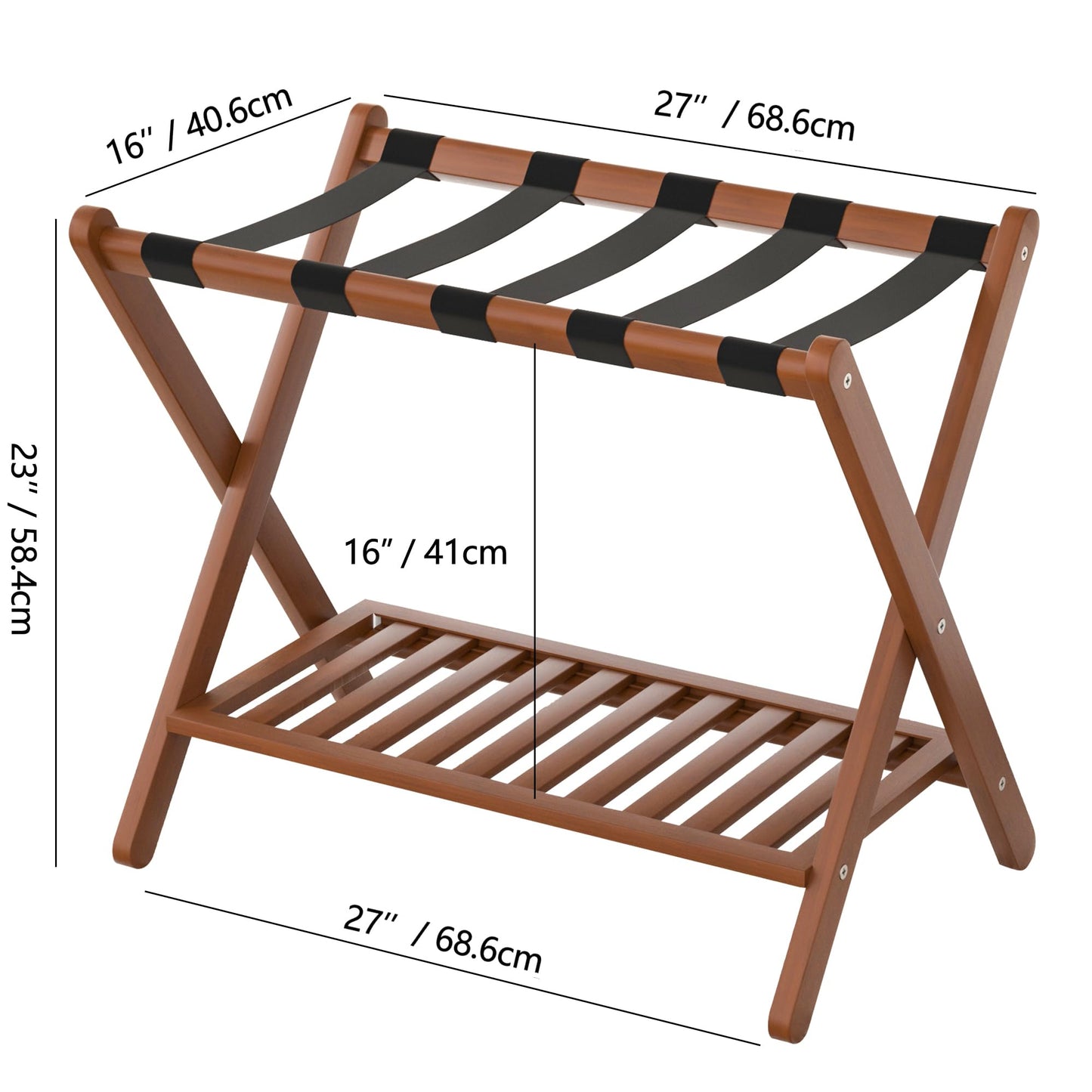 Natuvite Luggage Racks Suitcase Stand Foldable With Storage Shelf For Guest Room Hotel Essentials Solid Bamboo Heavy-Duty Item Holder Chestnut Brown