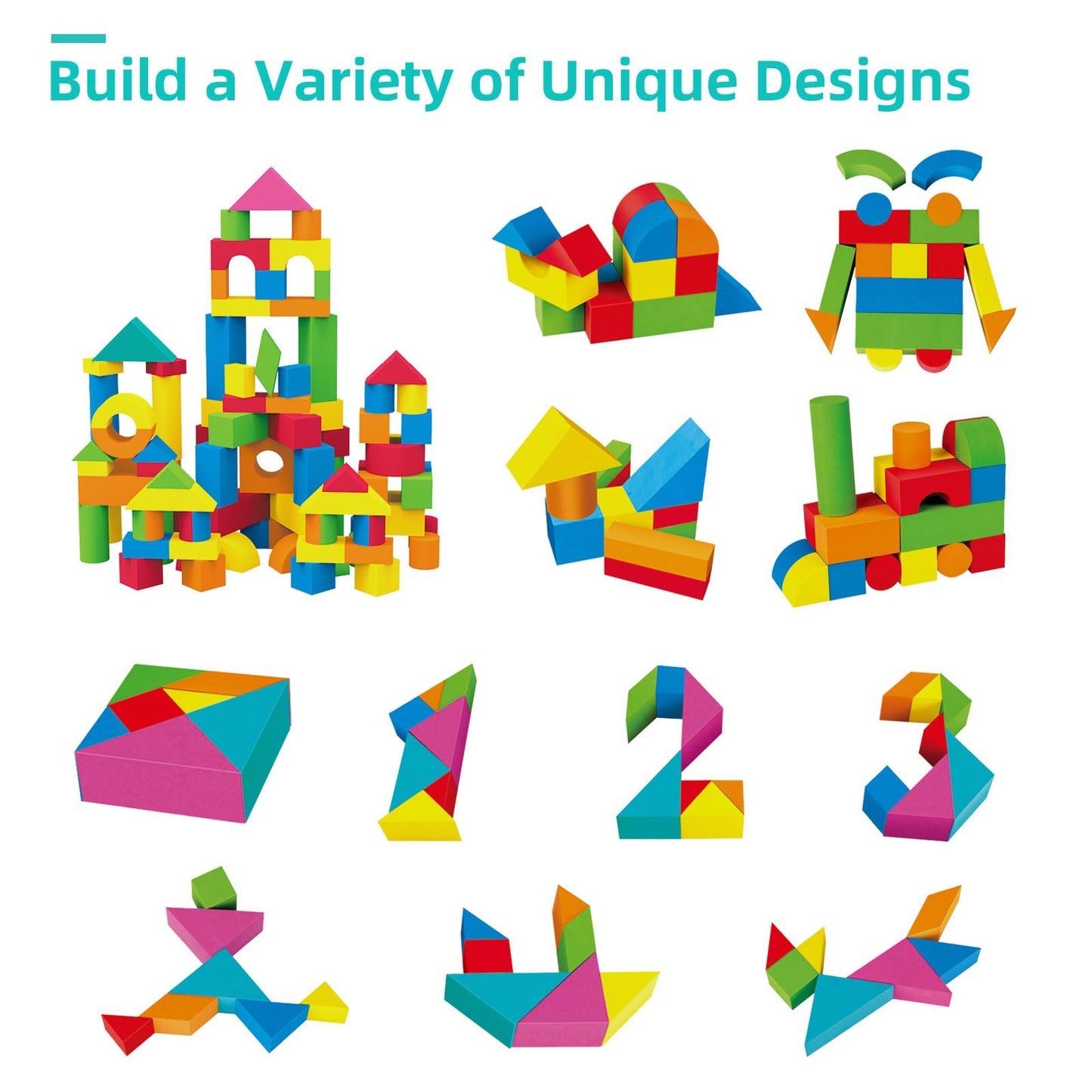 Pleykele Soft Building Blocks for Toddlers 2-4, 94PCS Foam Stacking Blocks Toys, Bath Toys for Kids, Preschool Learning STEM Toys & Gifts for Boys & Girls 18+ Months