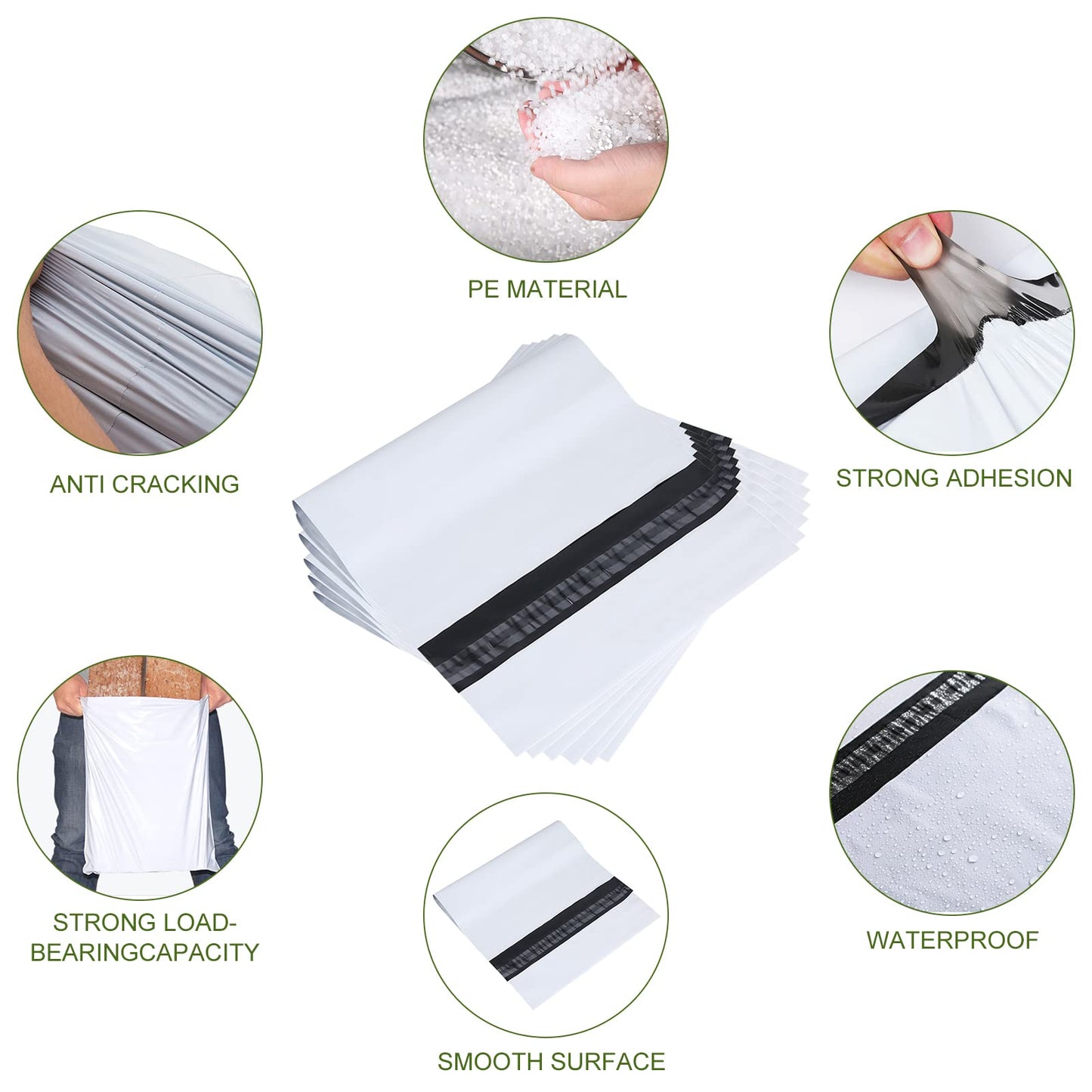SJPACK 200pcs 14.5x19 Poly Mailers 2.5 Mil Envelopes Shipping Bags With Self Sealing Stripe,White Poly Mailers
