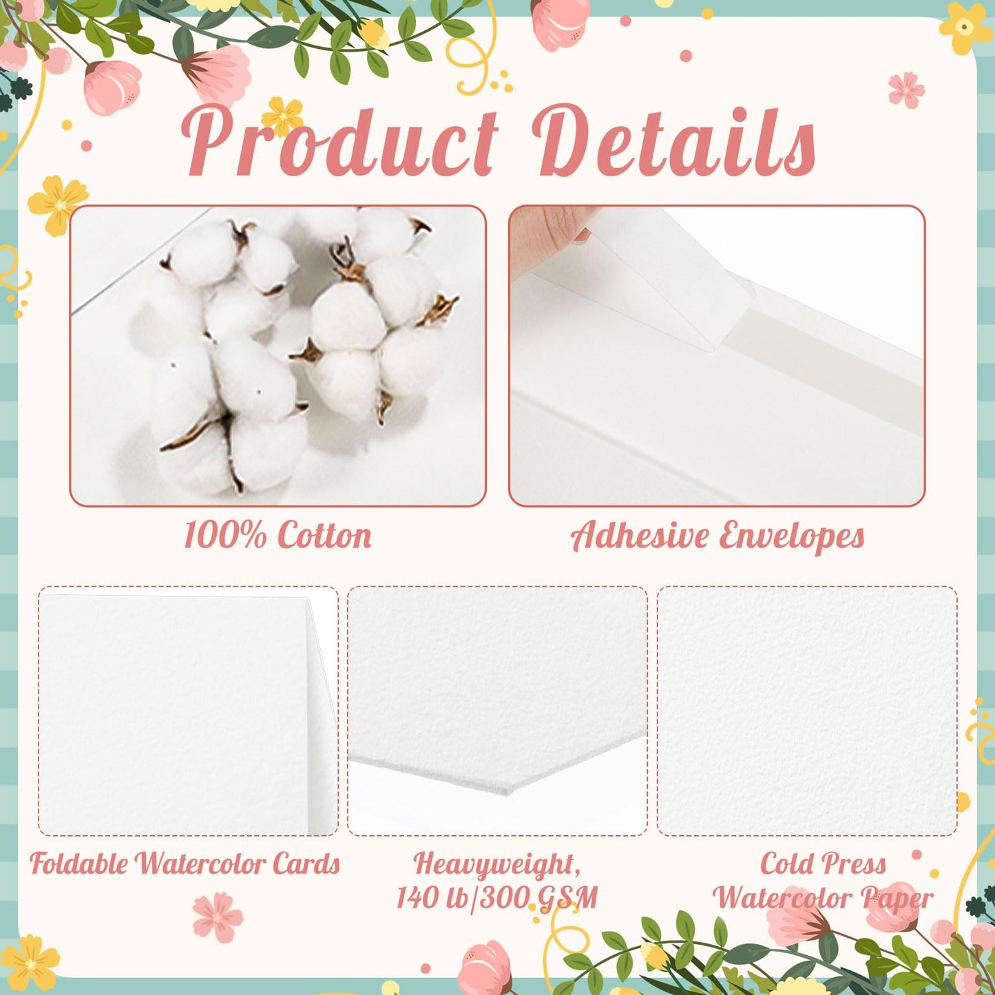 60 Sets Watercolor Cards with Envelopes, 140 lb/300 GSM Watercolor Paper Cards, 5x7 Inch Foldable Blank Watercolor Postcards and Envelopes for Greeting Cards, Wedding Invitations, Thank You Cards