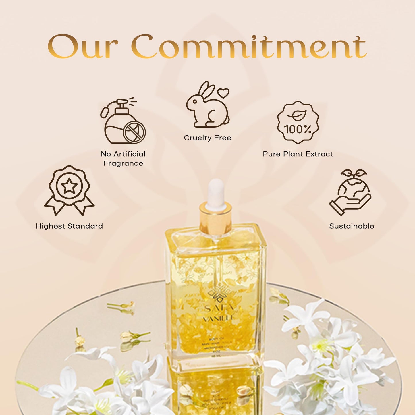 SAFA Vanillé Oil - Organic Oil for Face, Body, Hair, Nails & Aromatherapy | Vanilla Extract & Jasmine Petals - Essential Oil for Diffusers | After Shower Body Oil | Skin Moisturiser (4 Fl Oz)